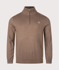 Regular Fit Zebra Logo Quarter Zip Jumper: 67 Mud 