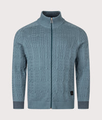 Cable Knit Zip Through Cardigan: 43 Greyish Blue 