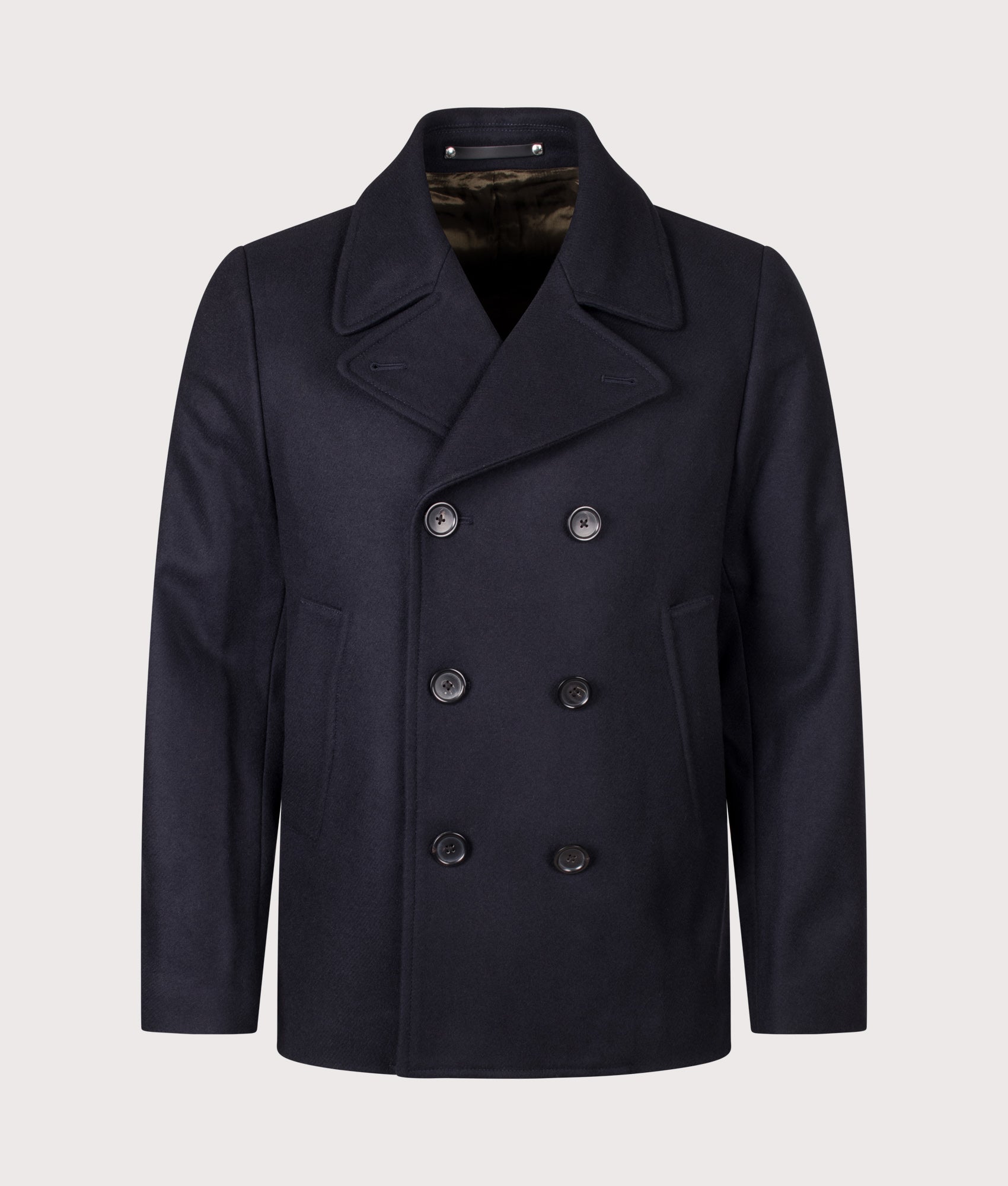 PS Paul Smith Pea Coat in Very Dark Navy at EQVVS Menswear. Front shot.