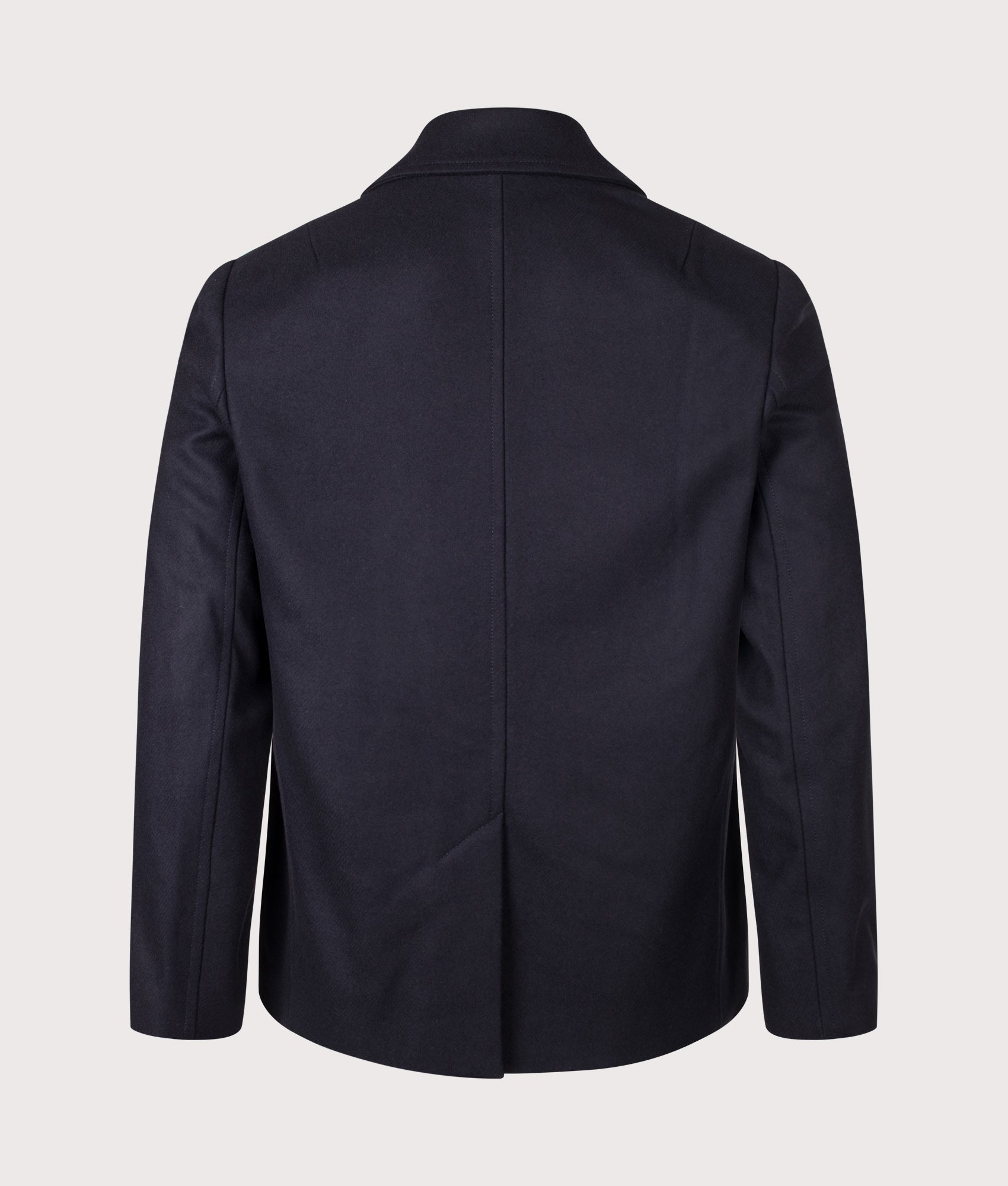 PS Paul Smith Pea Coat in Very Dark Navy at EQVVS Menswear. Back shot.