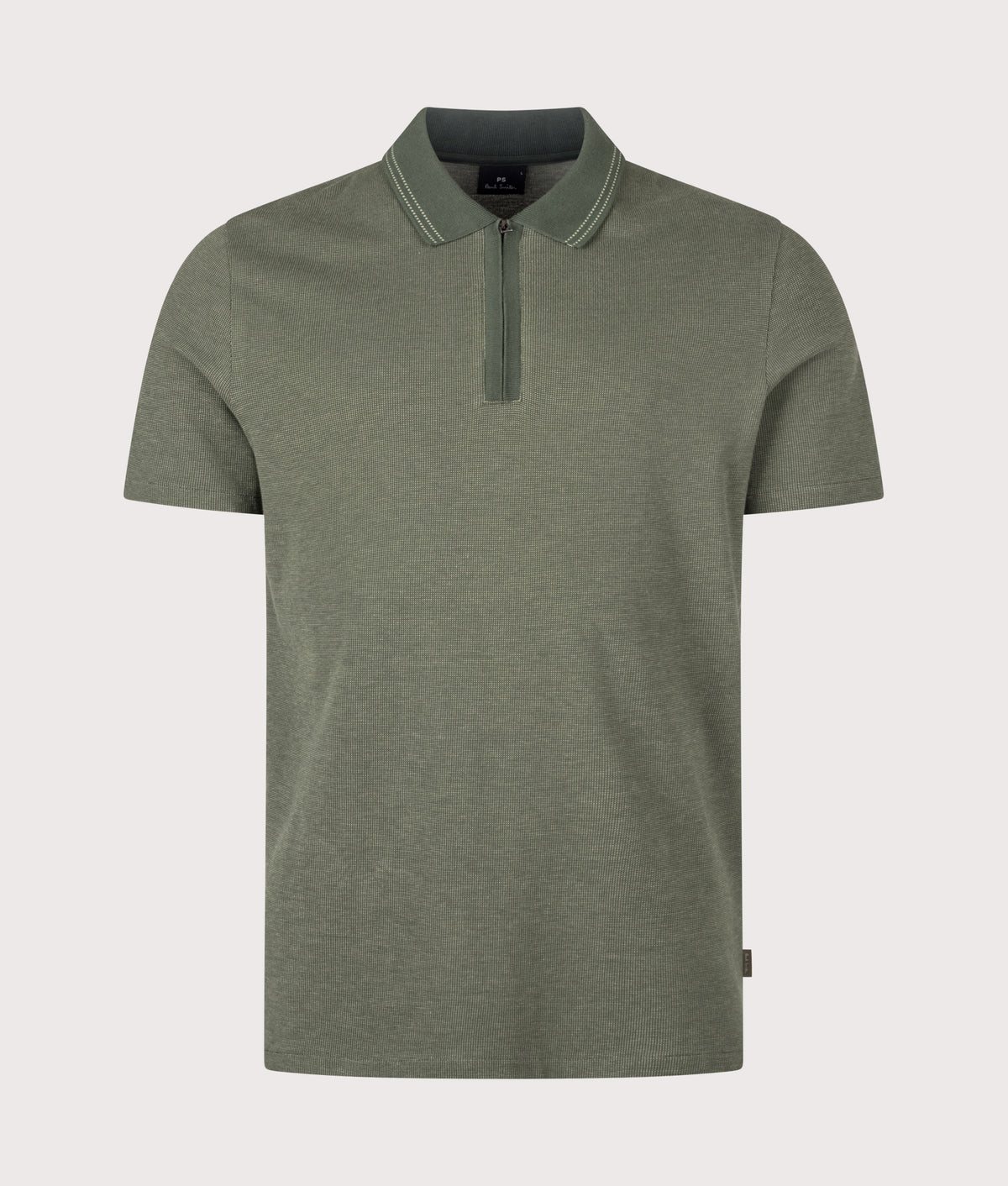 PS Paul Smith Regular Fit Quarter Zip Polo Shirt in Bottle Green at EQVVS Menswear. Front shot.