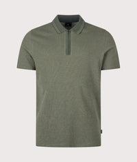 Regular Fit Quarter Zip Polo Shirt: 38 Bottle Green 