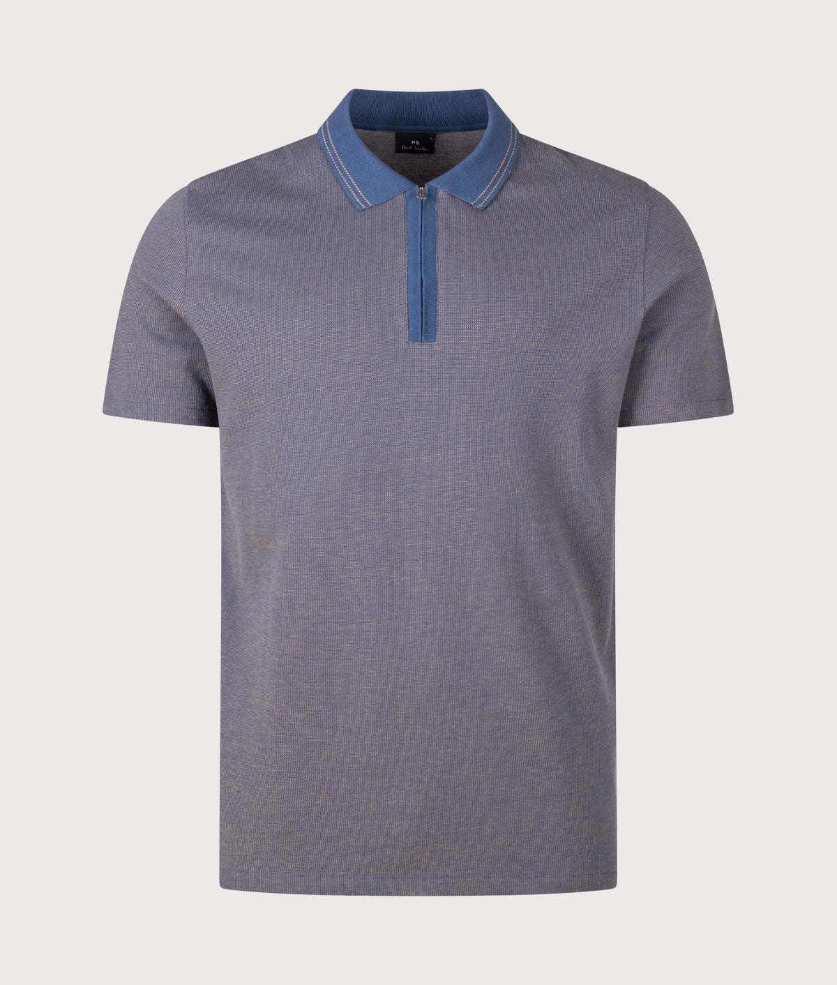 PS Paul Smith Regular Fit Quarter Zip Polo Shirt in Indigo at EQVVS Menswear. Front shot.