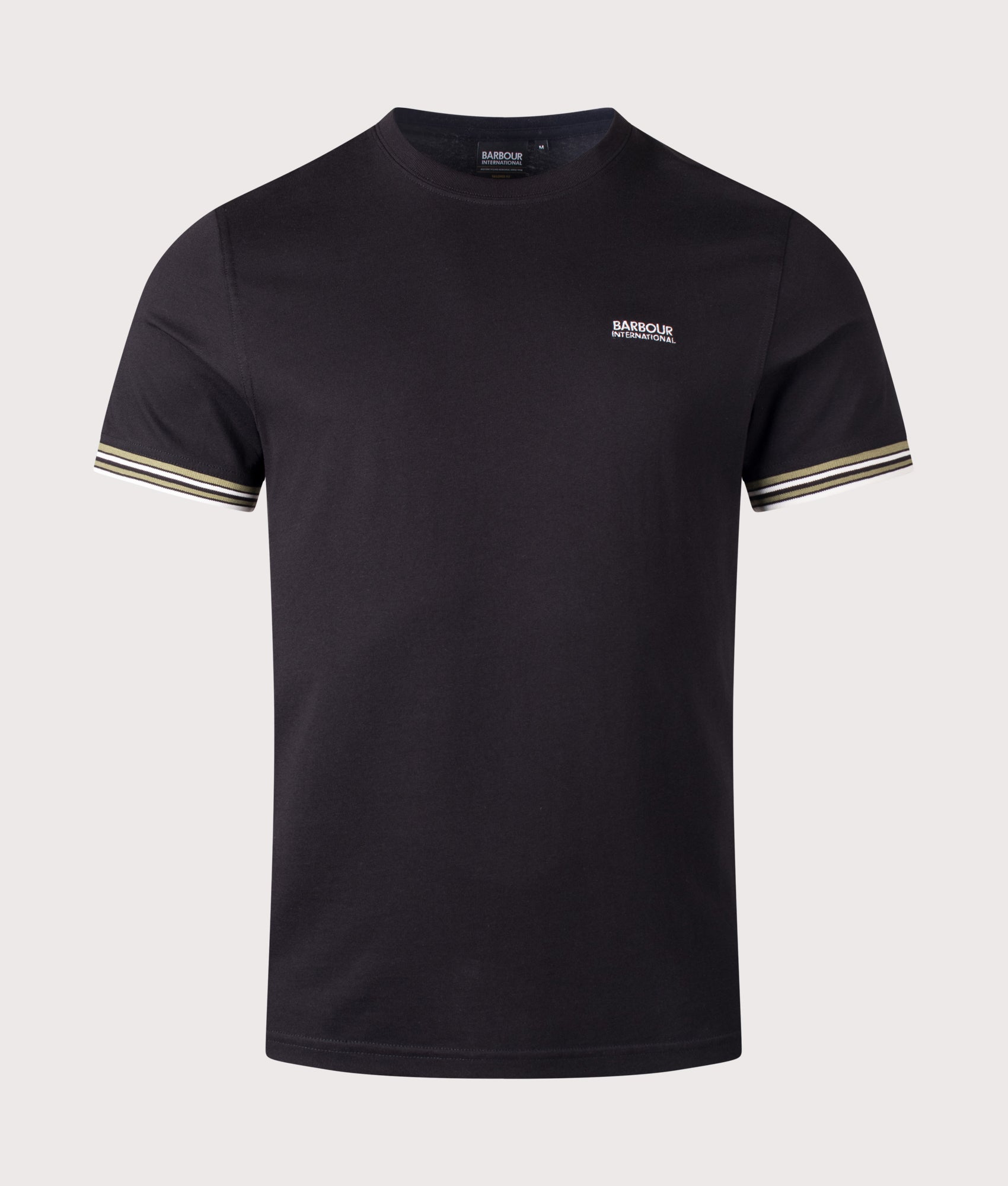 Burnwood Tipped Cuff T-Shirt in Black by Barbour International. Shot by EQVVS. Front shot.