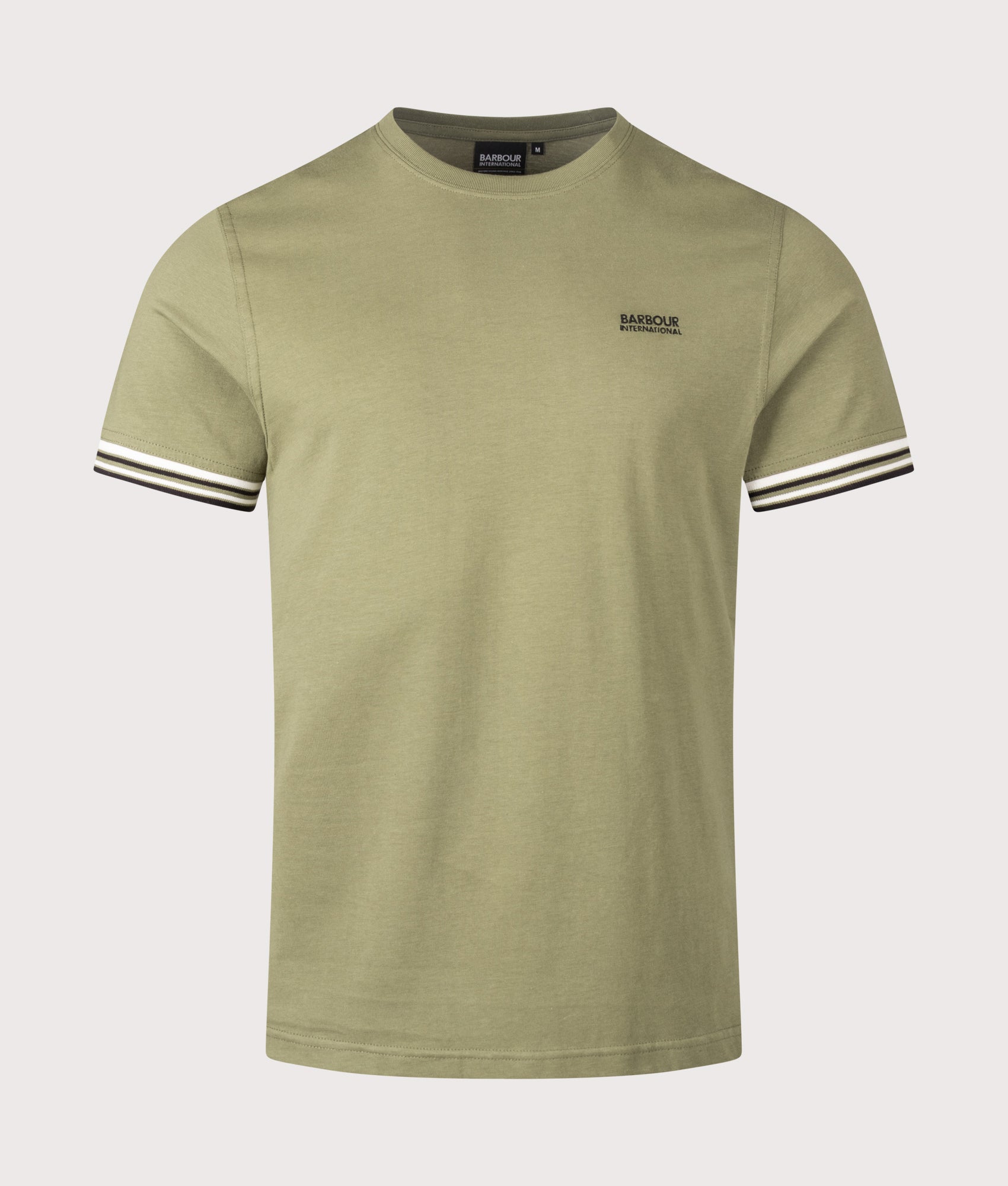 Burnwood Tipped Cuff T-Shirt in Burnt Olive by Barbour International. Shot by EQVVS. Front shot.