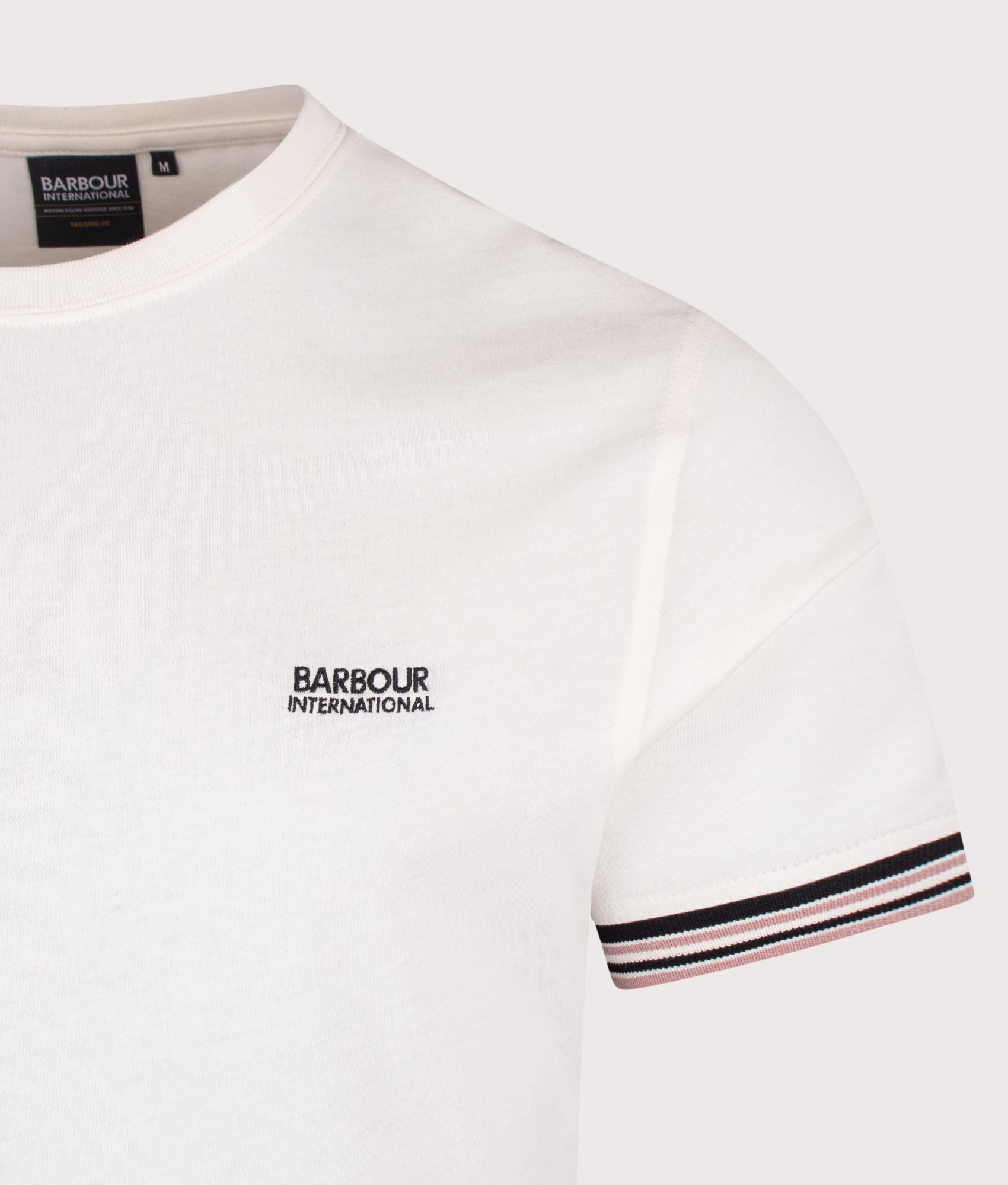 Burnwood Tipped Cuff T-Shirt in Whisper White by Barbour International. Shot by EQVVS. Detail shot.