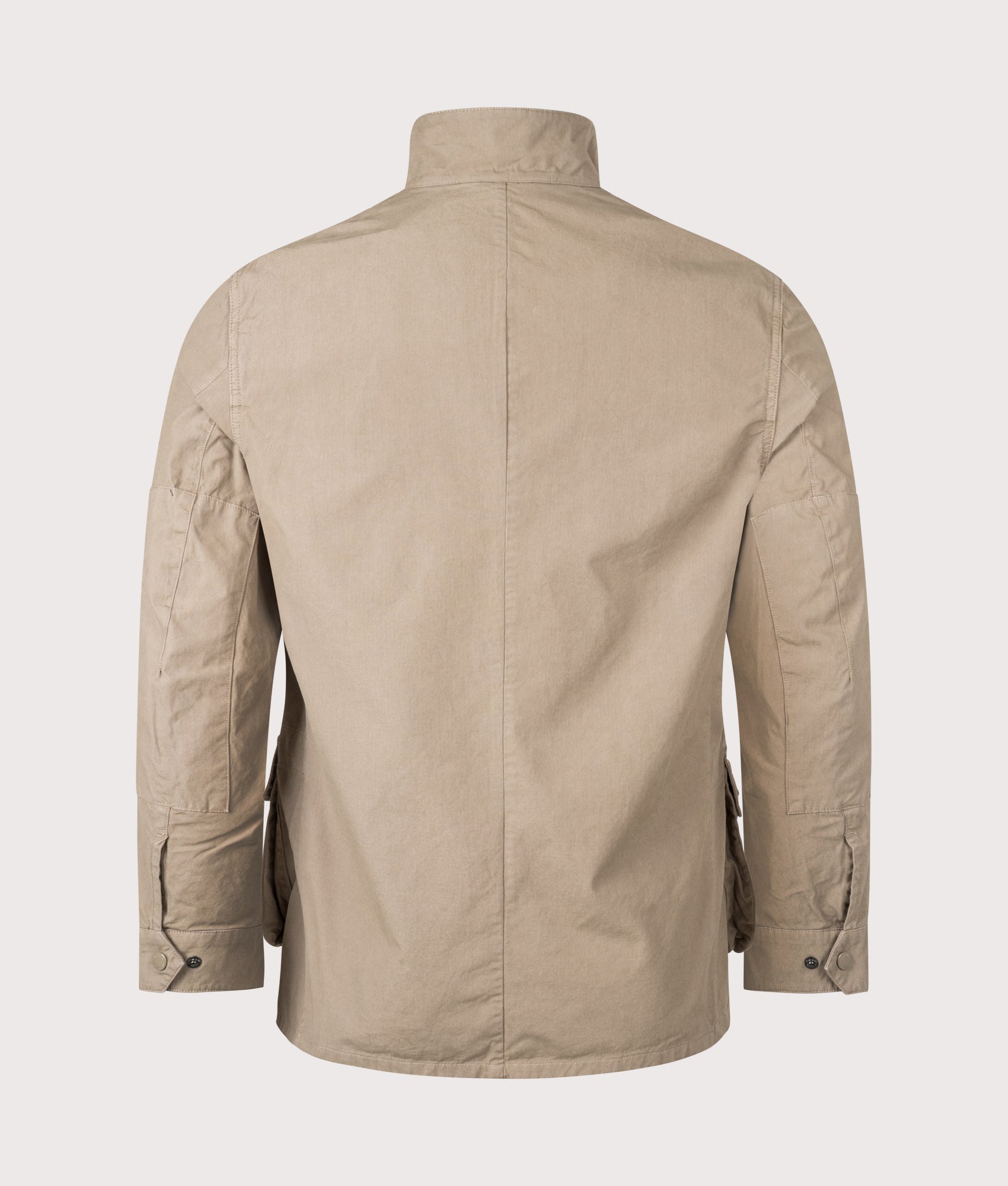 Barbour B.Intl Garment Dyed Duke Casual Jacket in Timberwolf at EQVVS Menswear. Back shot.