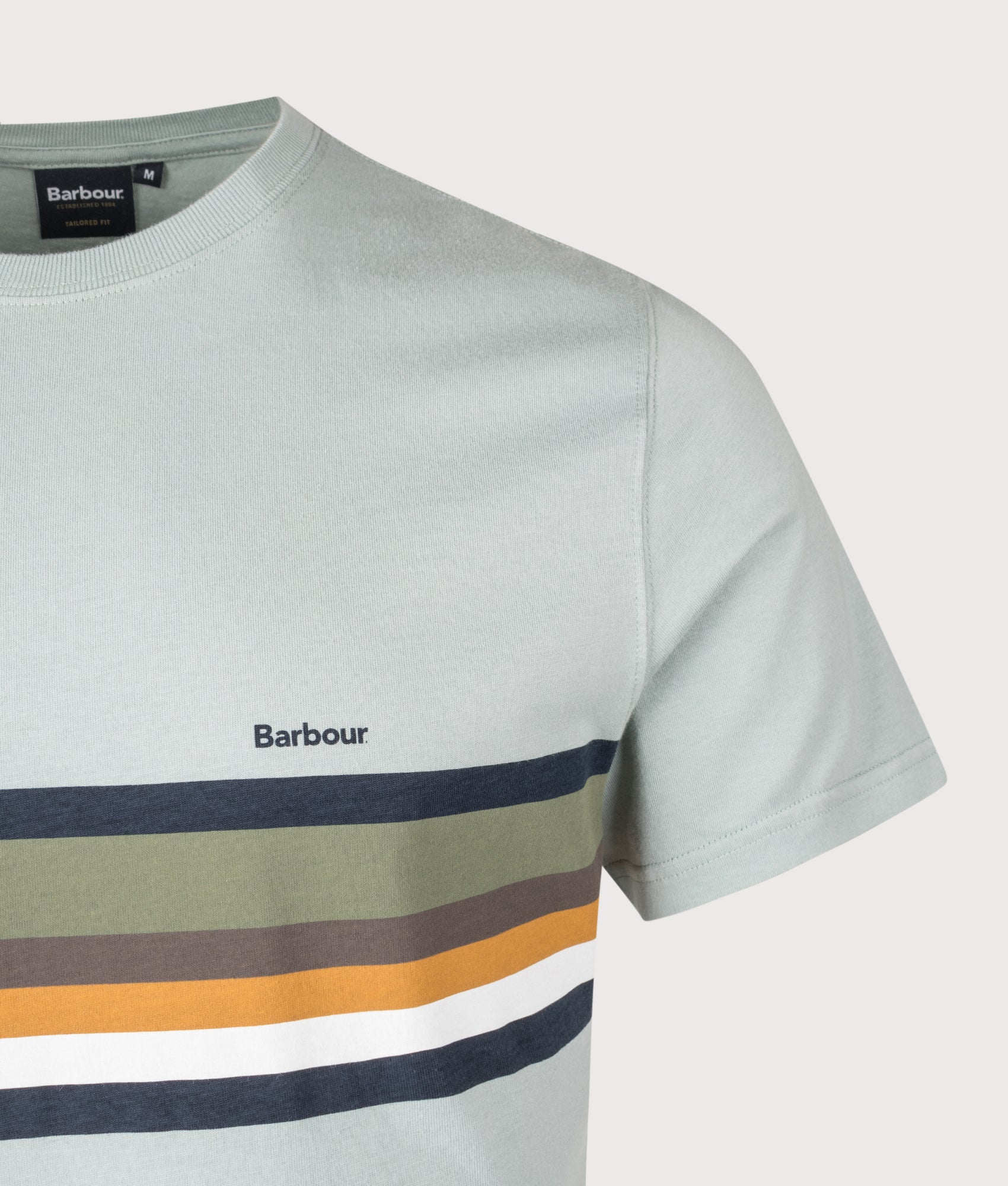 Barbour Newsham T-Shirt in Blue Slate at EQVVS Menswear. Detail shot.