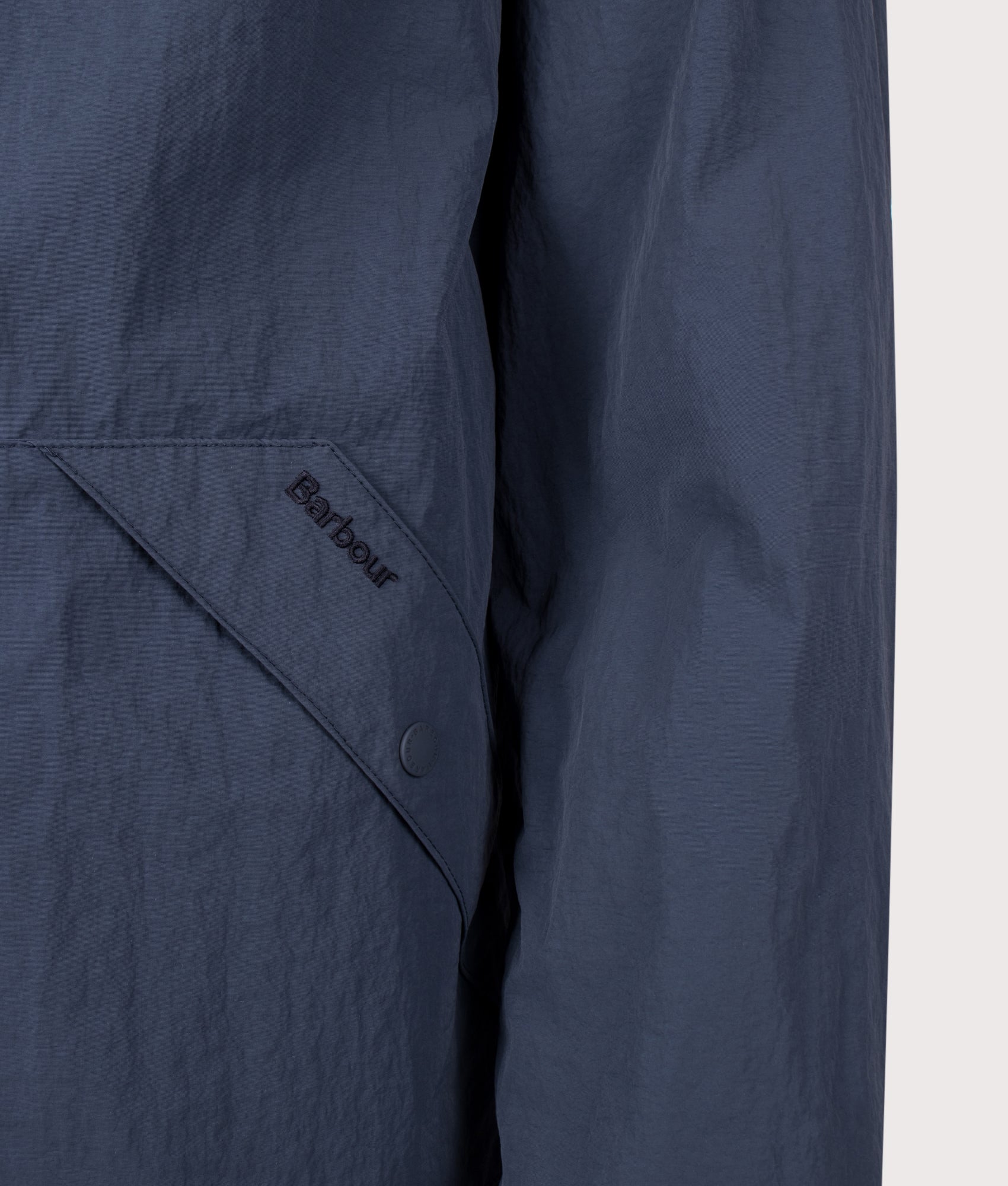 Baywick Showerproof Jacket in Navy by Barbour Lifestyle. Shot by EQVVS. Pocket detail shot.