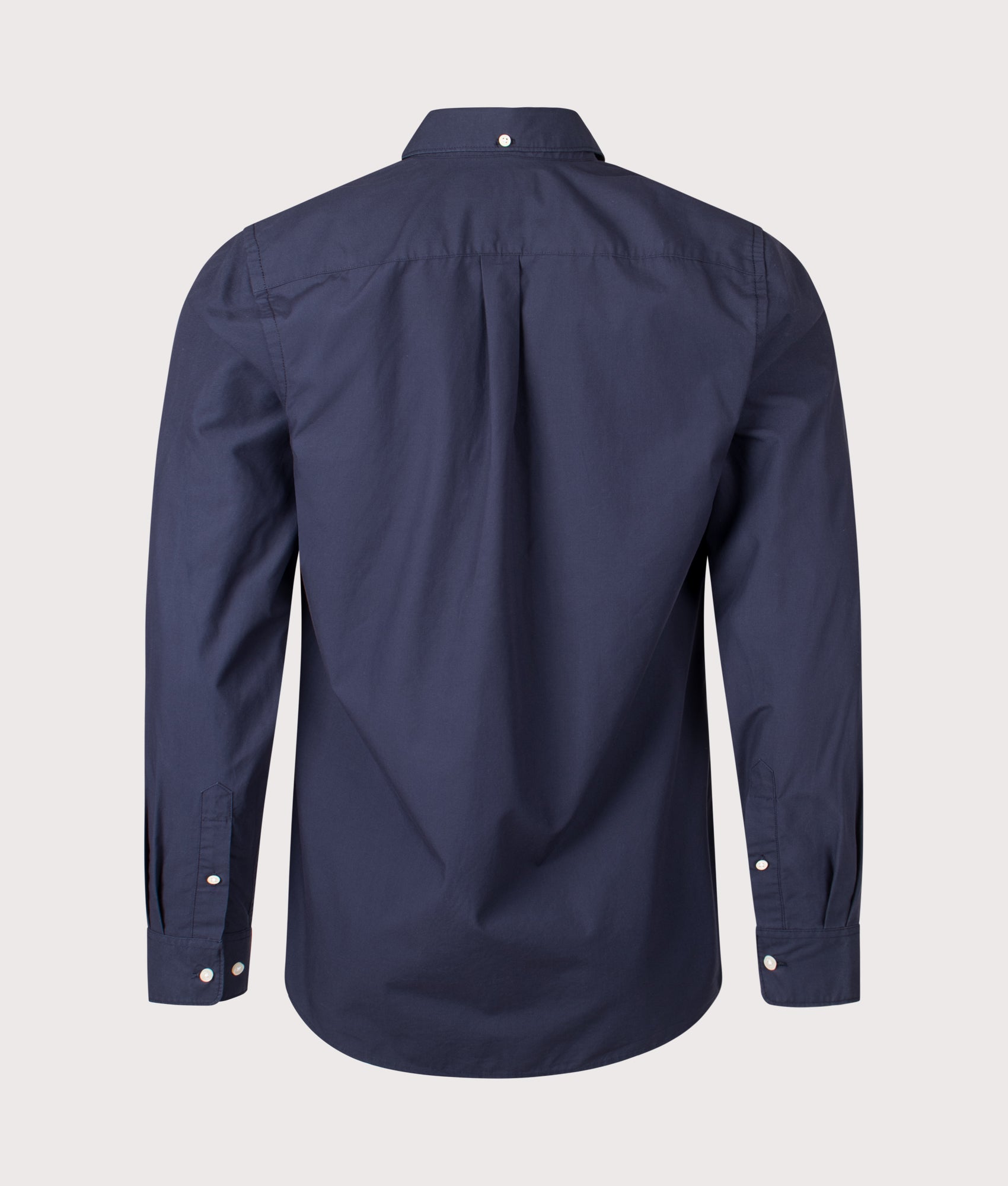 Barbour Treeport Poplin Shirt in Navy at EQVVS Menswear. Back shot.