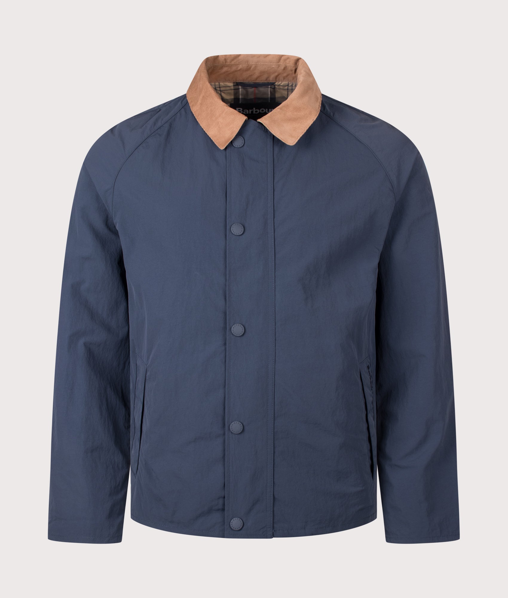 Barbour Lifestyle Tracker Showerproof Jacket in Navy at EQVVS Menswear. Front shot.