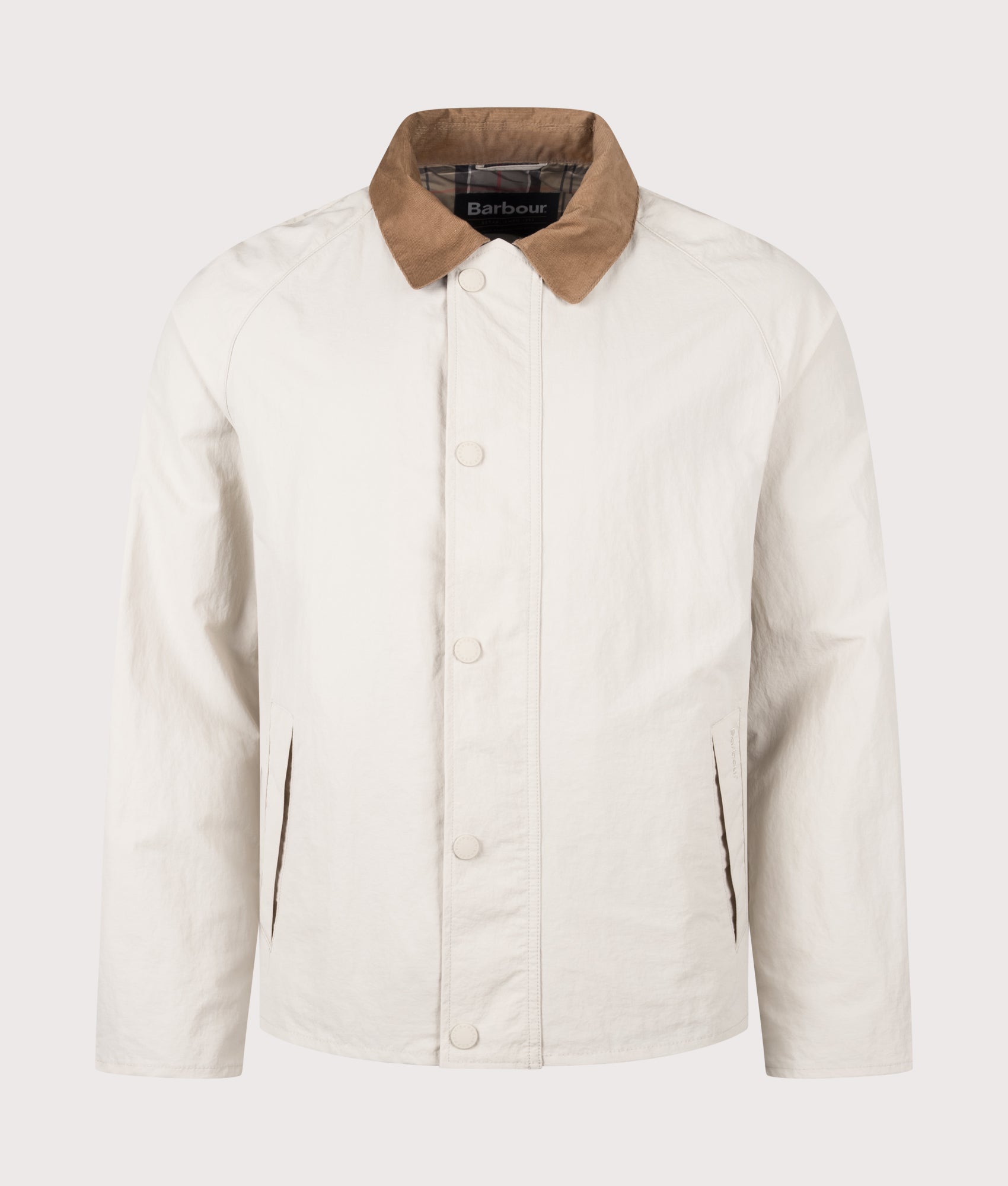 Barbour Lifestyle Tracker Showerproof Jacket in Mist at EQVVS Menswear. Front shot.