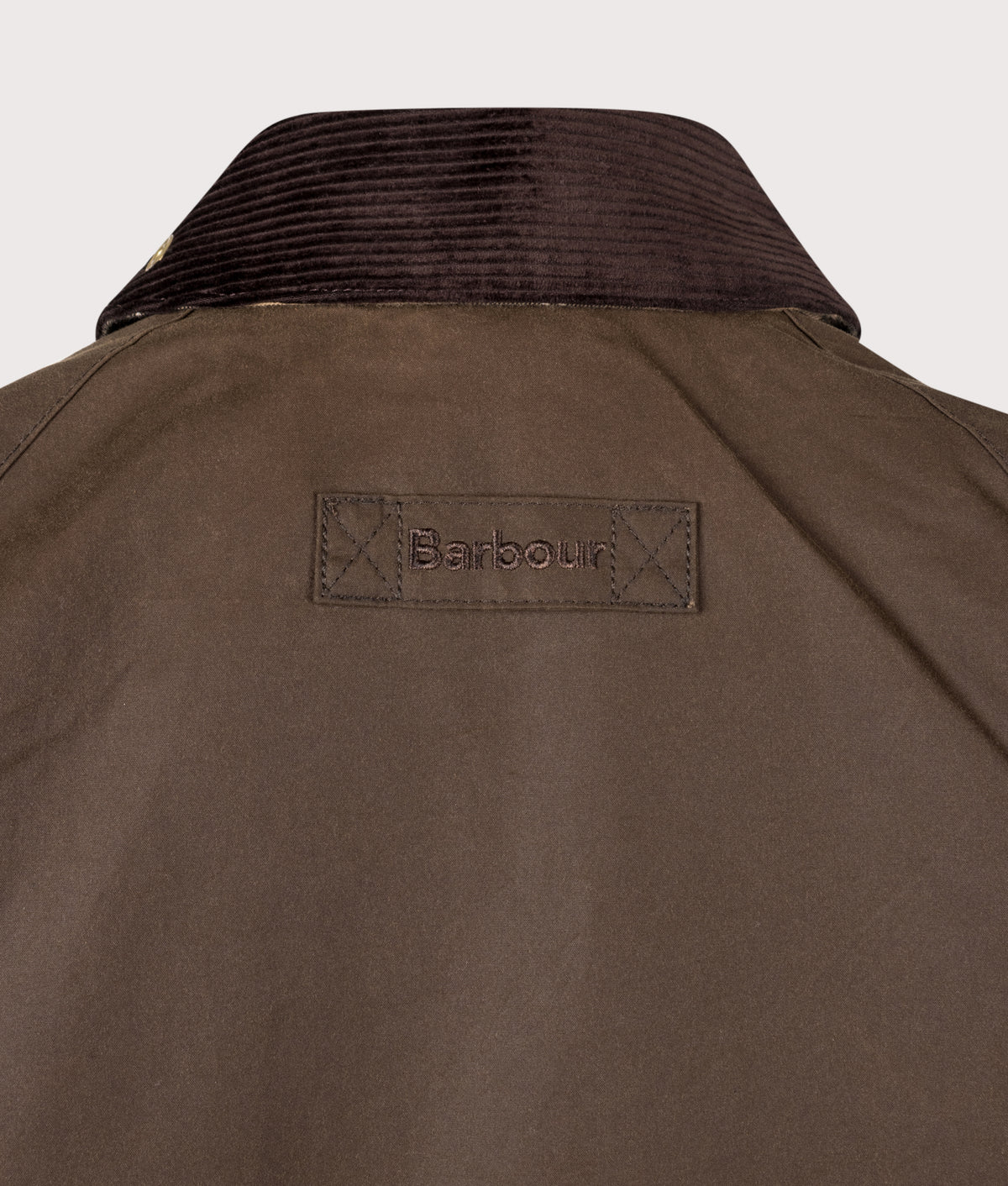 Barbour Lifestyle Icons Transport Wax Jacket in Brown at EQVVS Menswear. Rear detail shot.