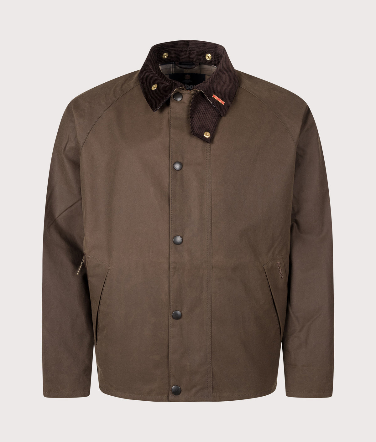 Barbour Lifestyle Icons Transport Wax Jacket in Brown at EQVVS Menswear. Front shot.