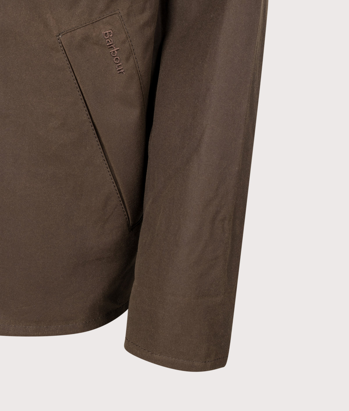 Barbour Lifestyle Icons Transport Wax Jacket in Brown at EQVVS Menswear. Detail shot.