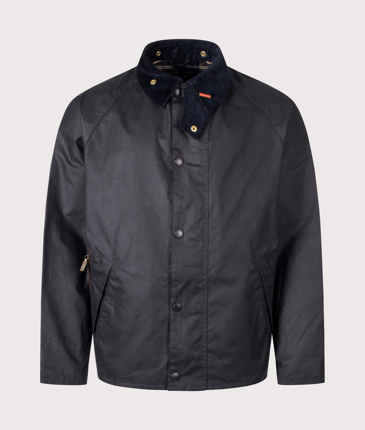 Barbour Lifestyle Icons Transport Wax Jacket in Navy at EQVVS Menswear. Front shot.