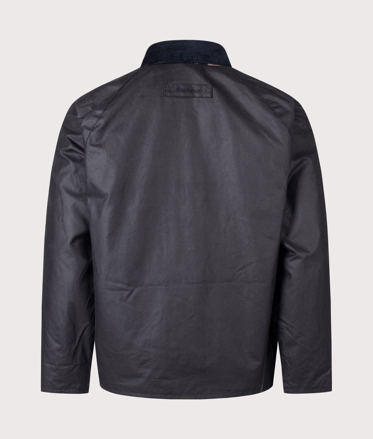 Barbour Lifestyle Icons Transport Wax Jacket in Navy at EQVVS Menswear. Back shot.