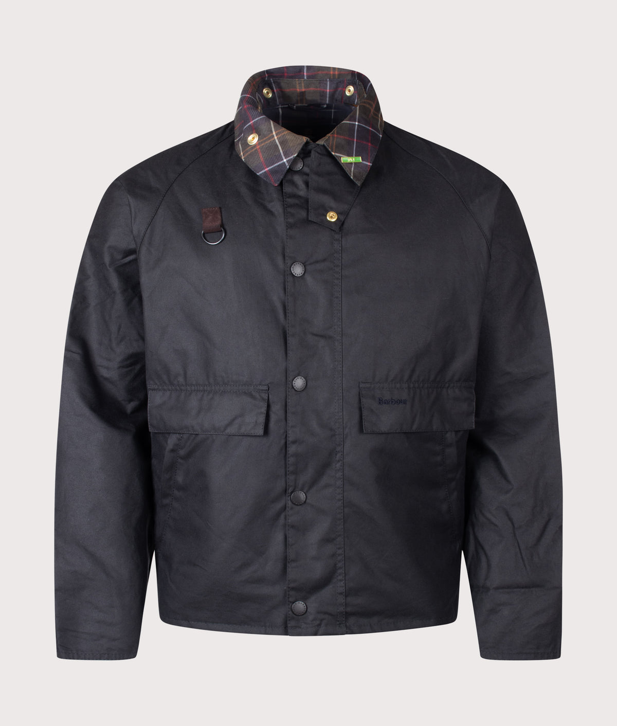 Barbour Lifestyle Icons Spey Waxed Jacket  in Navy at EQVVS Menswear. Front shot.