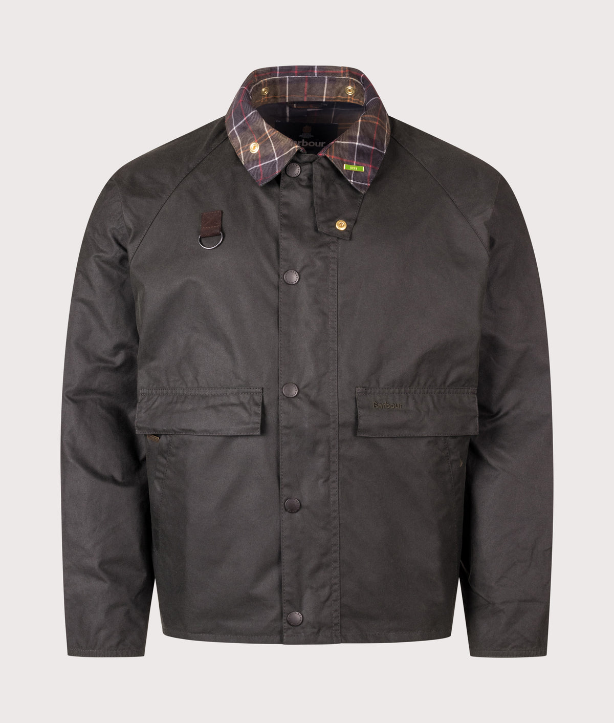Barbour Lifestyle Icons Spey Waxed Jacket  in Sage at EQVVS Menswear. Front shot.