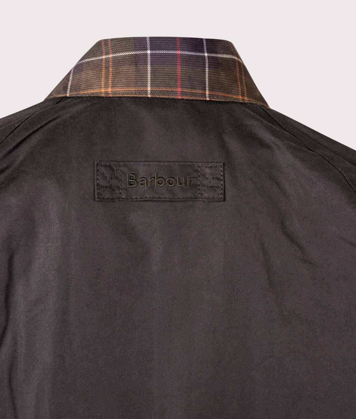 Barbour Lifestyle Icons Spey Waxed Jacket  in Sage at EQVVS Menswear. Back detail shot.