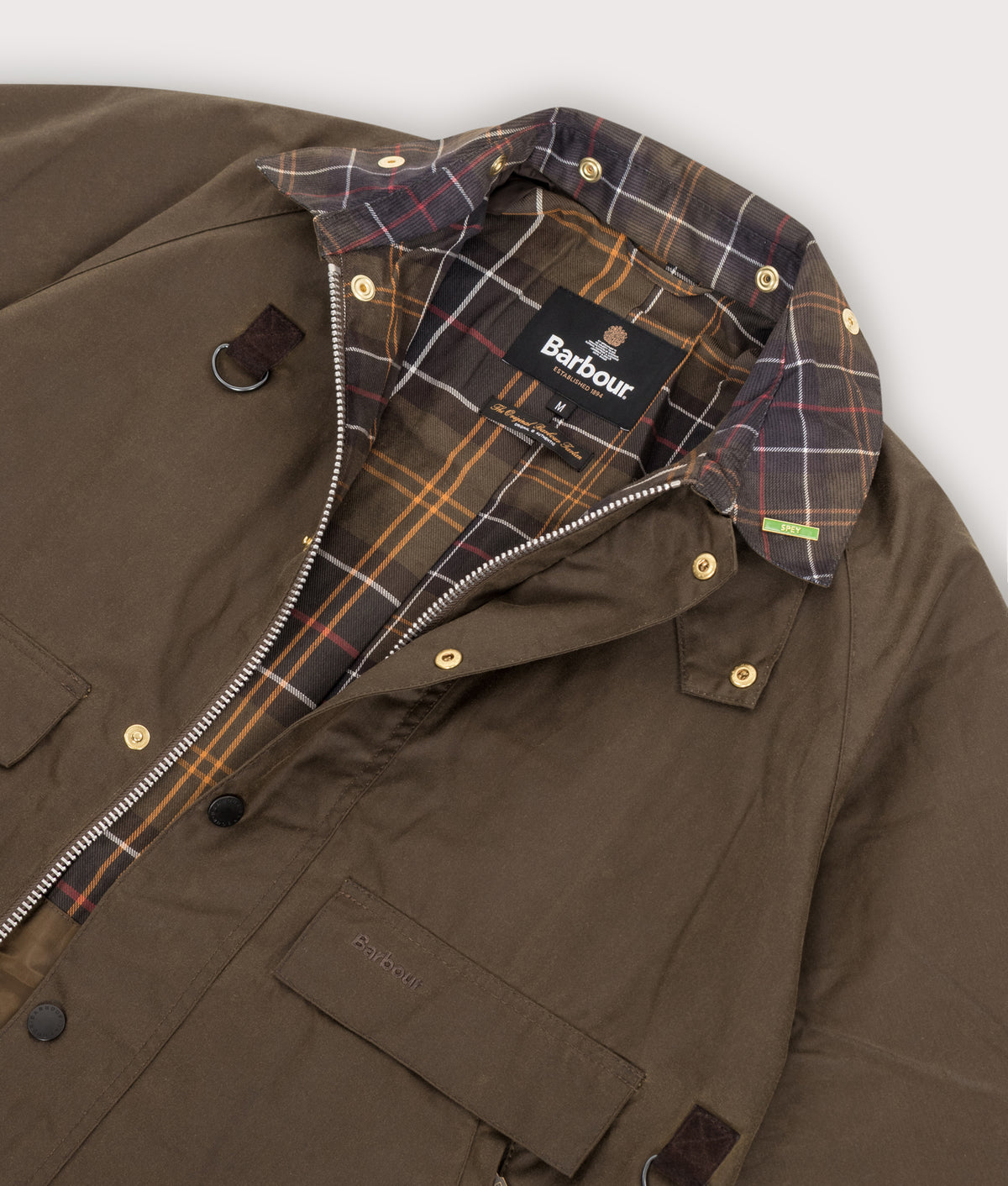 Barbour Lifestyle Icons Spey Waxed Jacket  in Beech at EQVVS Menswear. Flat shot.