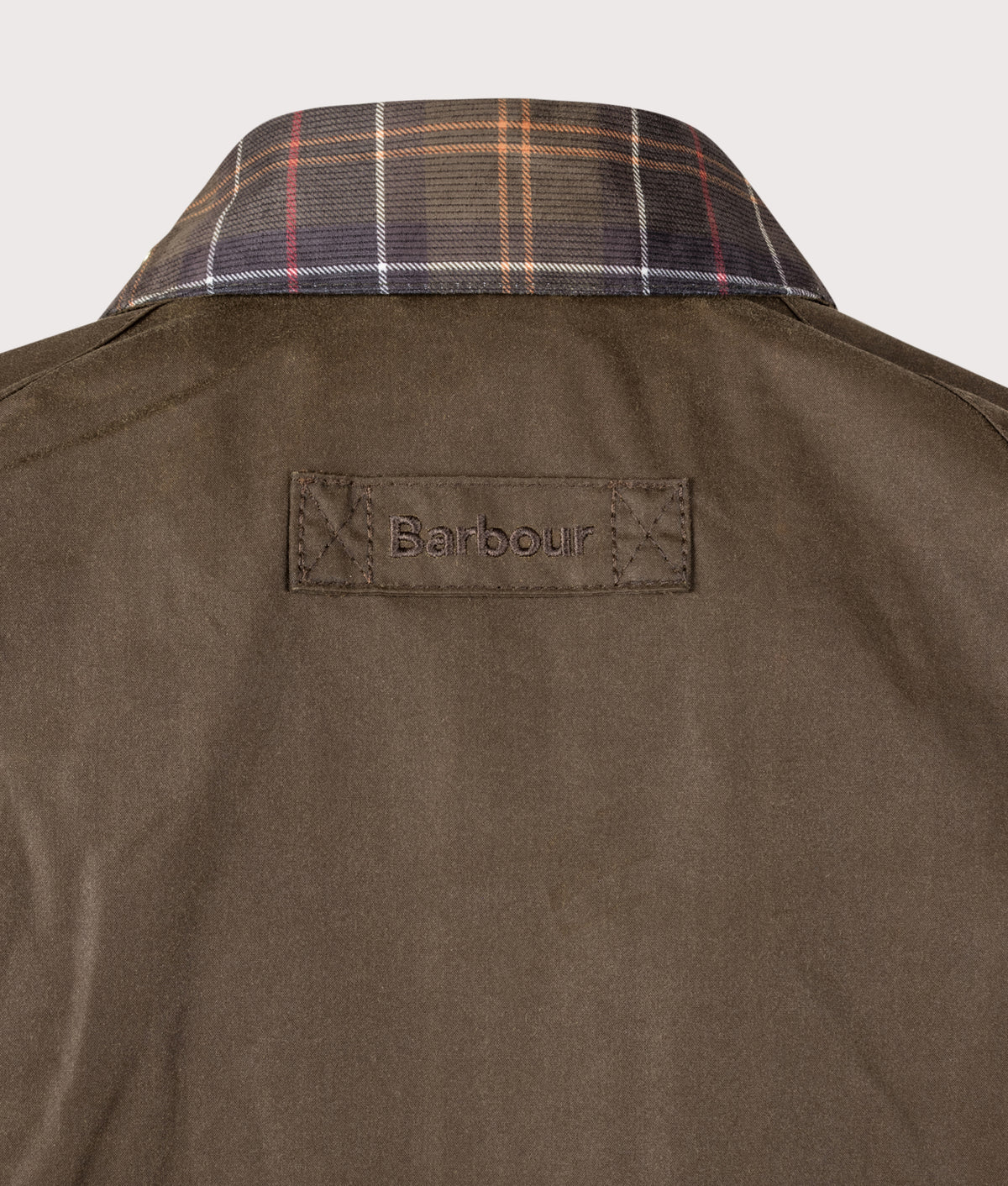 Barbour Lifestyle Icons Spey Waxed Jacket  in Beech at EQVVS Menswear. Back detail shot.