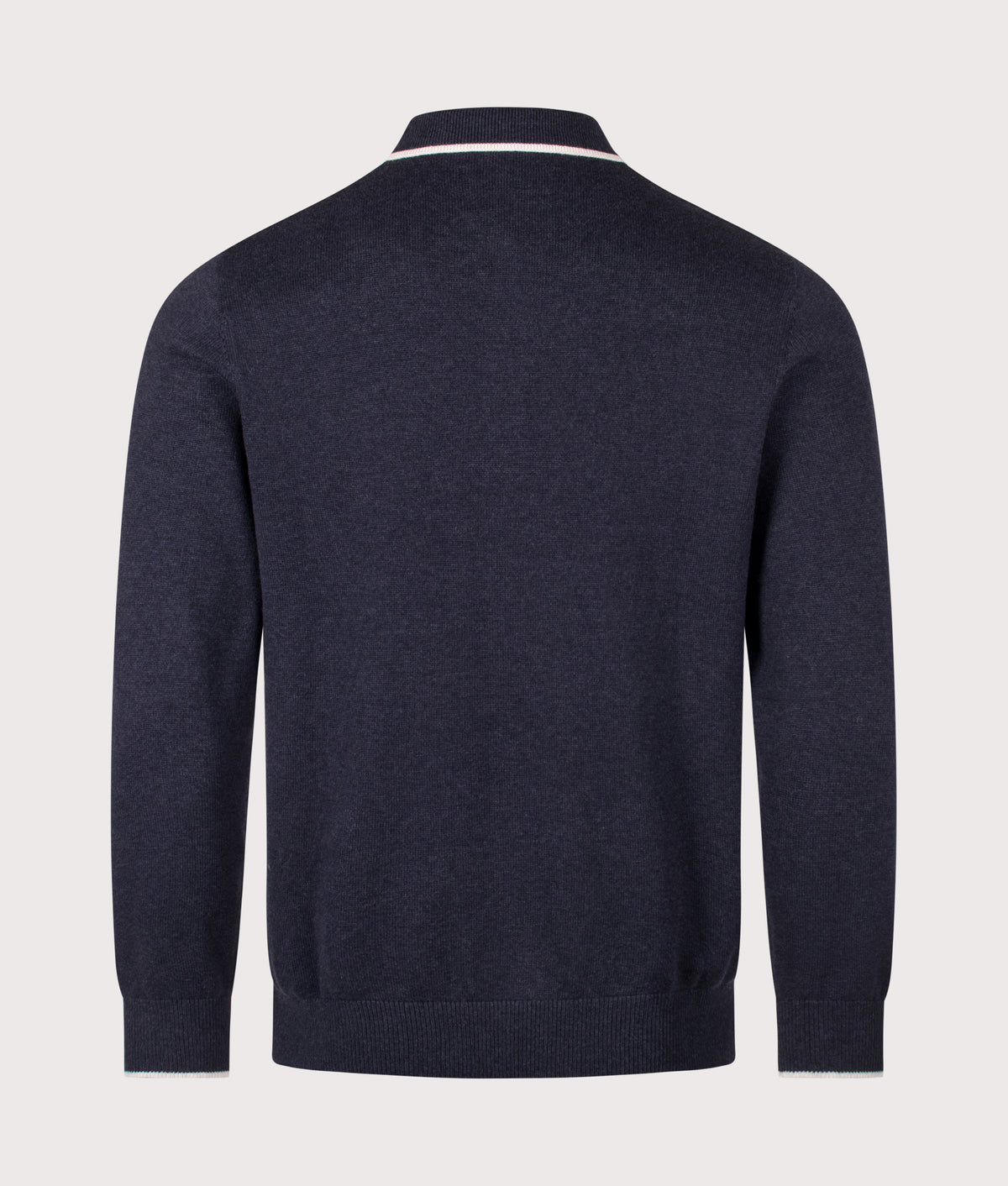 Barbour Lifestyle Regular Fit Taunton Knitted Long Sleeve Polo Shirt in Navy at EQVVS Menswear. Back shot.