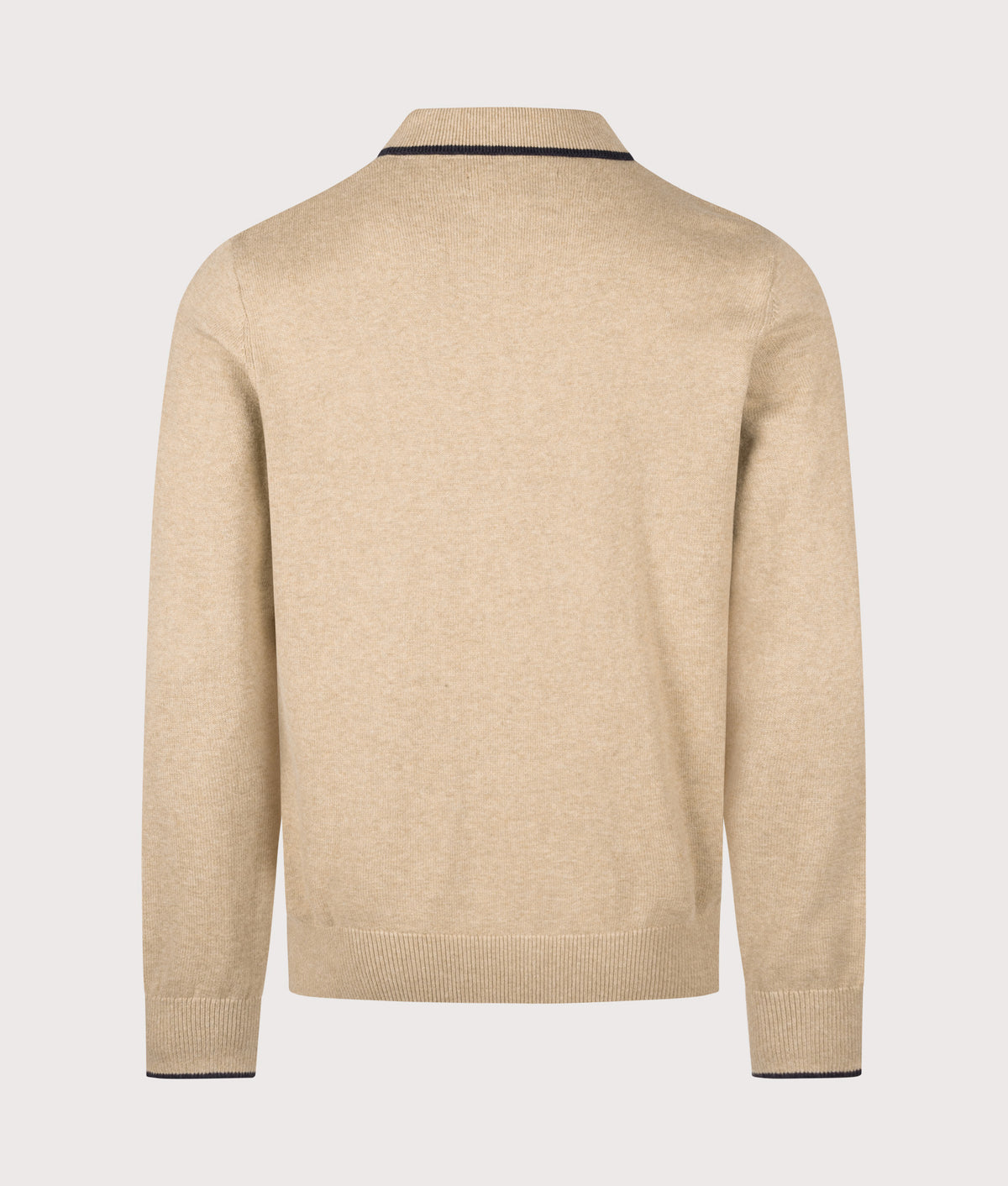 Barbour Lifestyle Regular Fit Taunton Knitted Long Sleeve Polo Shirt in Stone at EQVVS Menswear. Back shot.