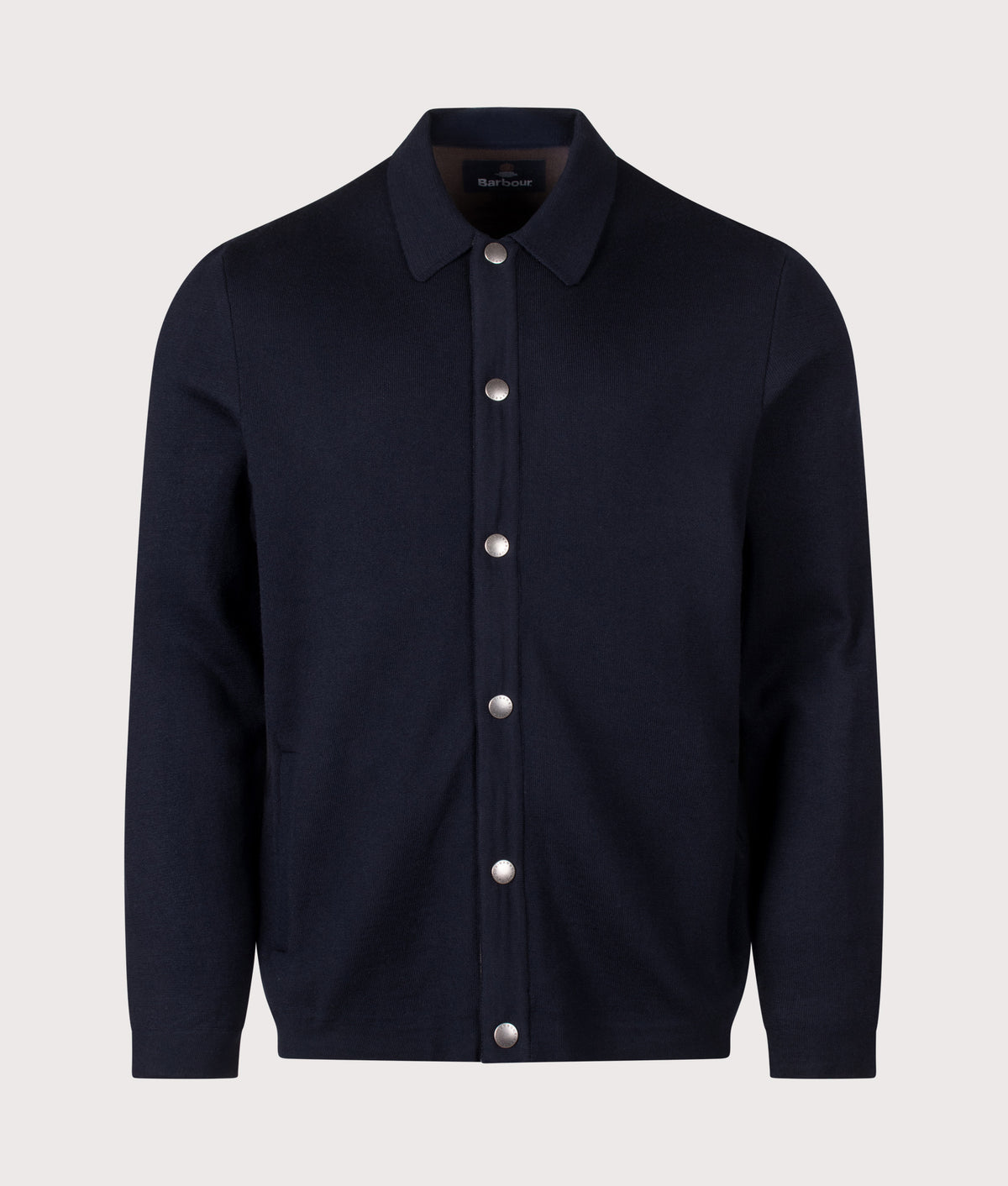 Barbour Lifestyle Florcombe Knitted Cardigan in Navy at EQVVS Menswear. Front shot.