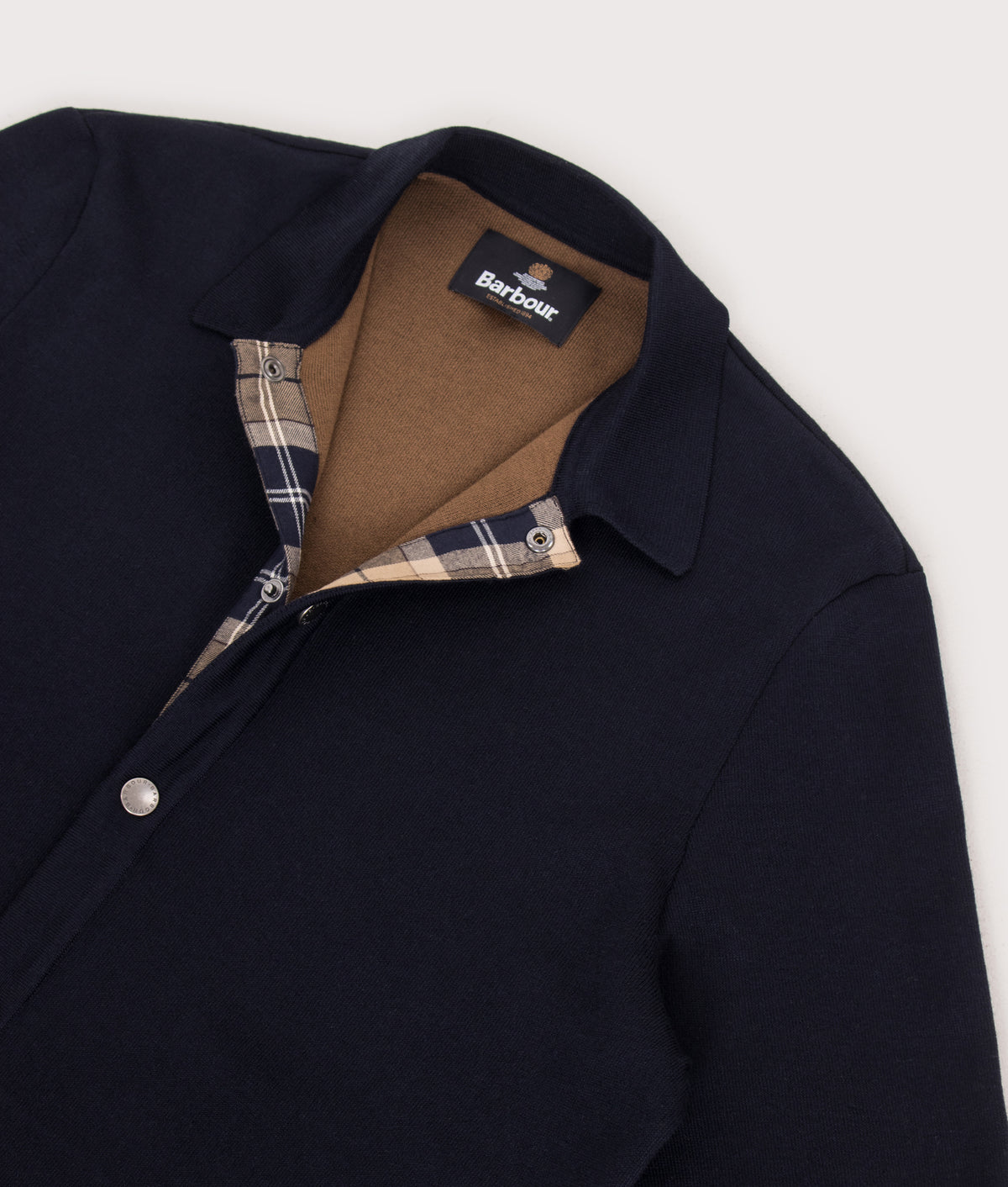 Barbour Lifestyle Florcombe Knitted Cardigan in Navy at EQVVS Menswear. Detail shot.