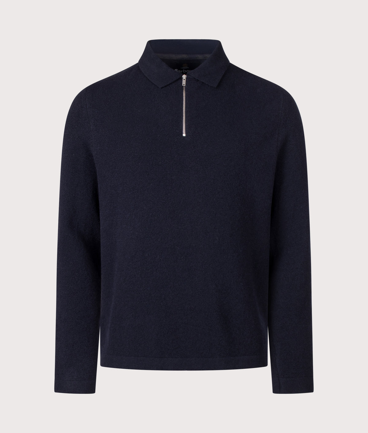 Barbour Lifestyle Bearsted Knitted Quarter Zip Polo Shirt in Dark Navy at EQVVS Menswear. Front shot
