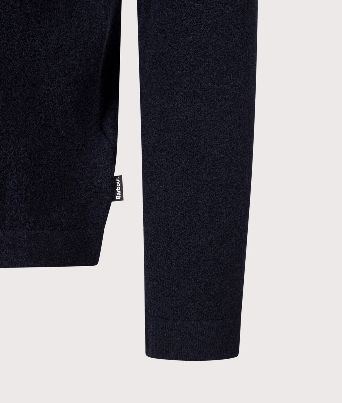 Barbour Lifestyle Bearsted Knitted Quarter Zip Polo Shirt in Dark Navy at EQVVS Menswear. Detail shot.