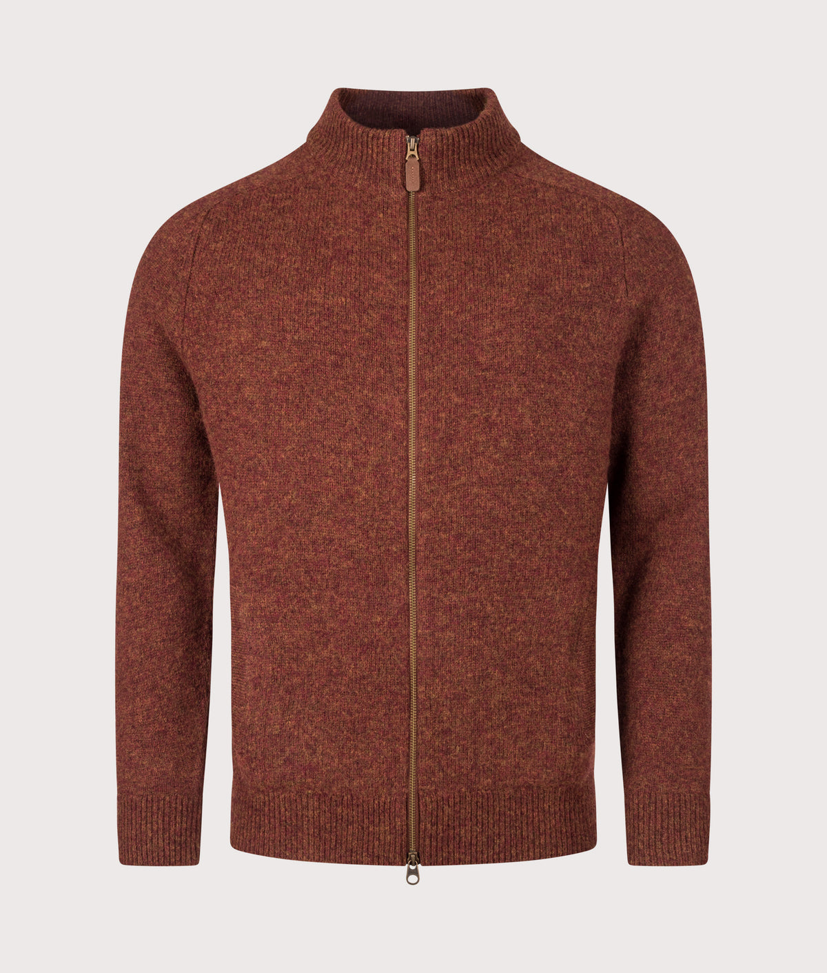 Barbour Lifestyle Regular Fit Talder Zip Through Jumper in Russet at EQVVS Menswear. Front shot.