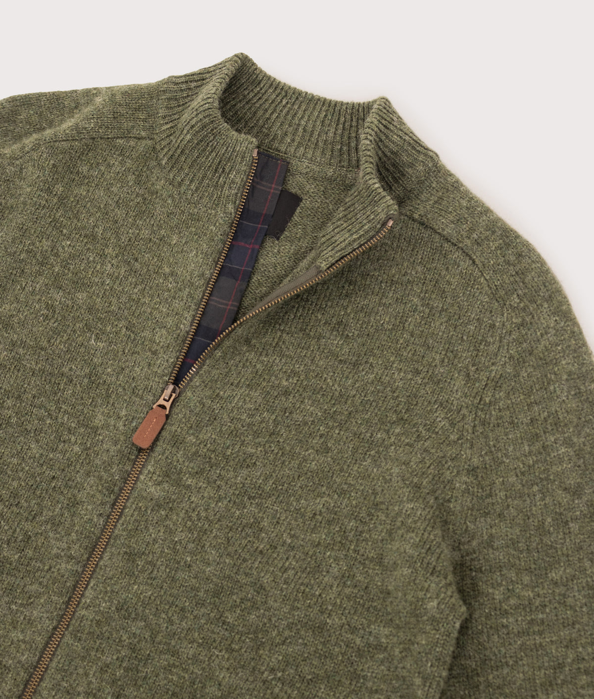 Barbour Lifestyle Regular Fit Talder Zip Through Jumper in Sage at EQVVS Menswear. Detail shot.