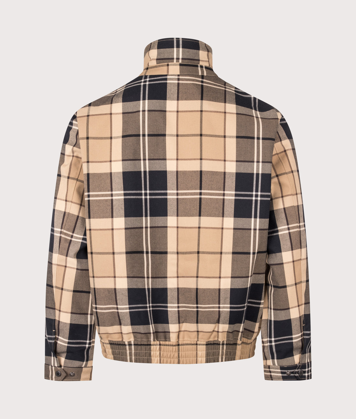 Barbour Lifestyle Tartan Showerproof Blouson Jacket in Birchwood Dress Tartan at EQVVS Menswear. Back shot.