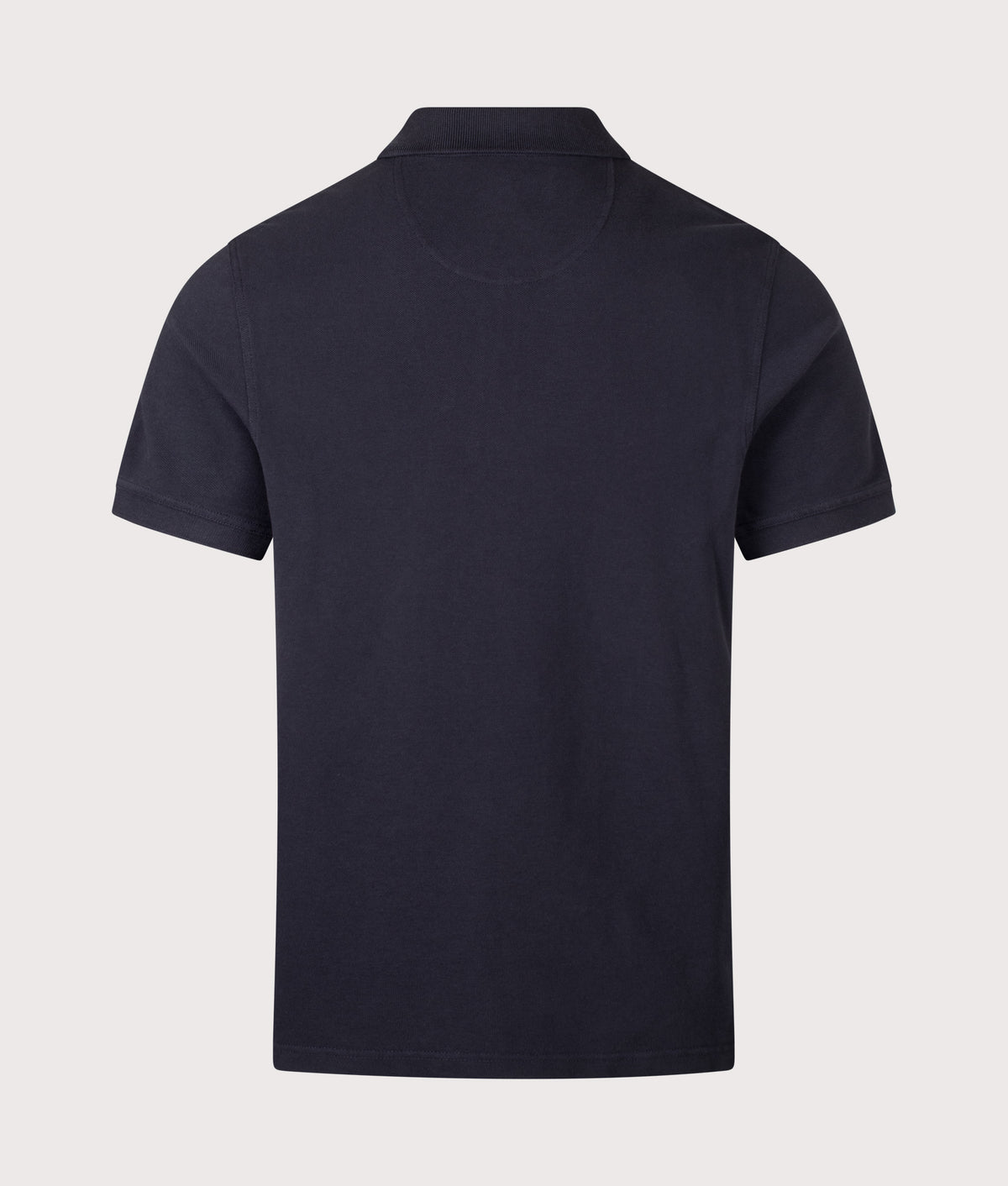 Barbour Lifestyle Tailored Fit Stately Quarter Zip Polo Shirt in Navy at EQVVS Menswear. Back shot.