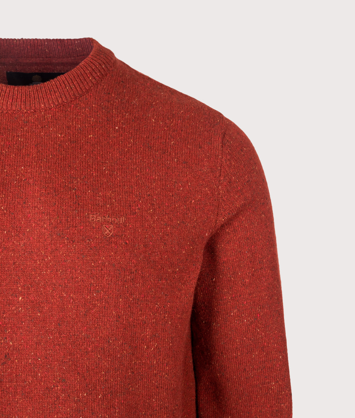 Barbour Lifestyle Regular Fit Tisbury Jumper in Russet at EQVVS Menswear. Detail shot.
