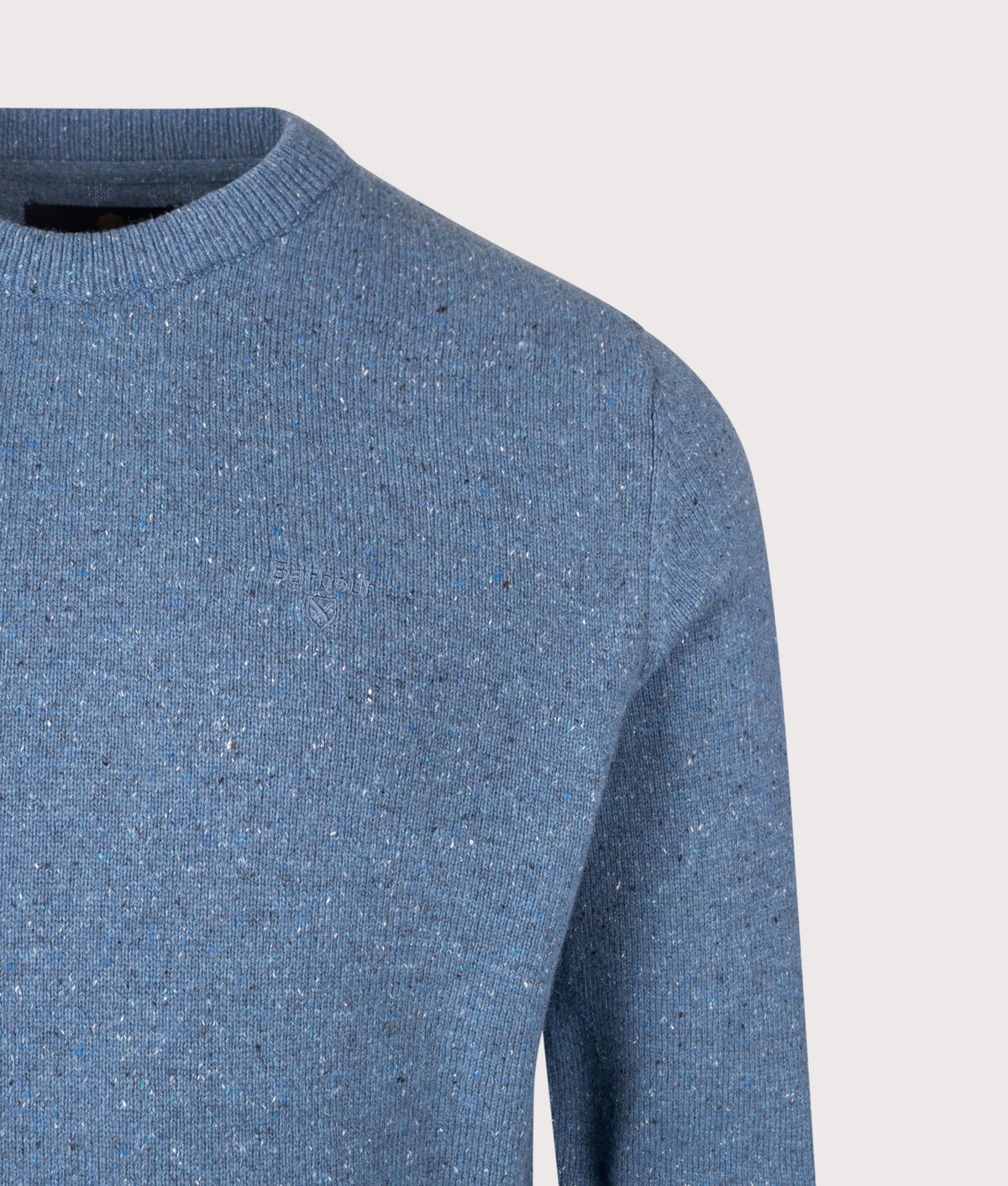 Barbour Lifestyle Regular Fit Tisbury Jumper in Tarn Blue at EQVVS Menswear. Detail shot.