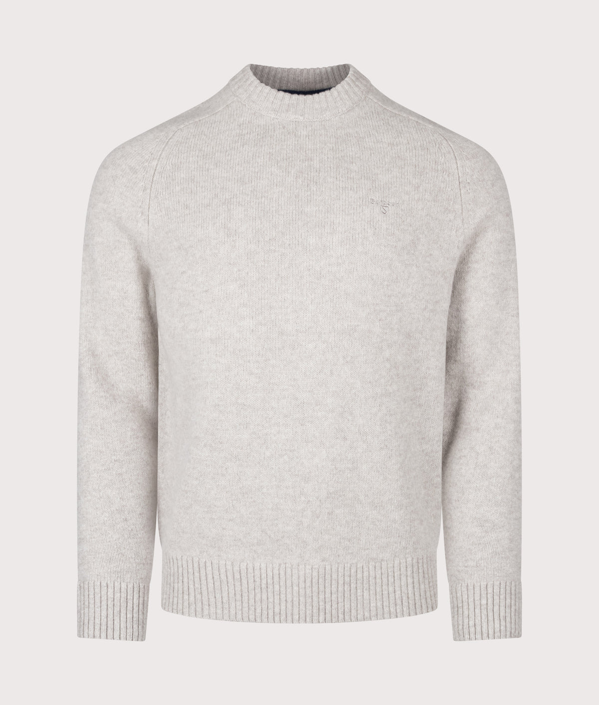 Barbour Lifestyle Newtown Crewneck Jumper in Light Grey at EQVVS Menswear. Front shot.