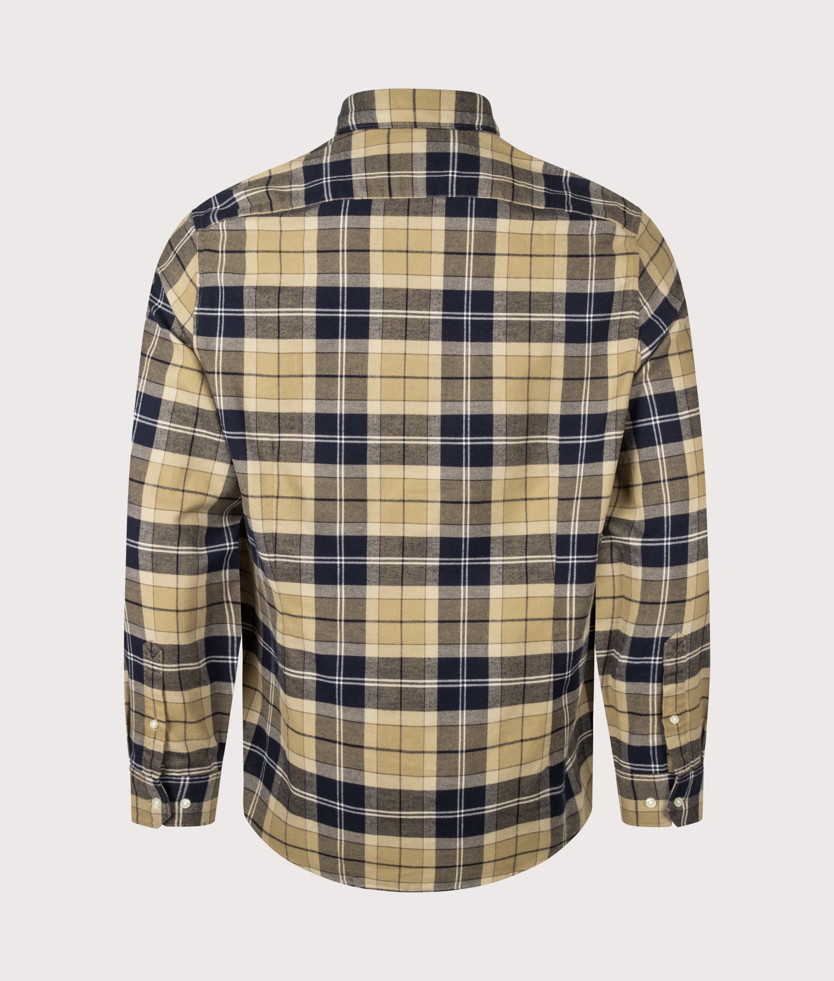 Barbour Lifestyle Fortrose Tailored Tartan Shirt in Birchwood Dress Tartan at EQVVS Menswear. Back shot.