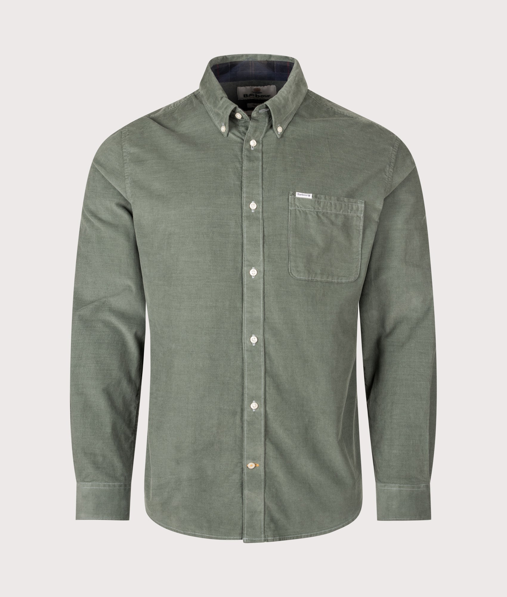 Barbour Lifestyle Ramsey Tailored Shirt in Agave Green at EQVVS Menswear. Front shot.