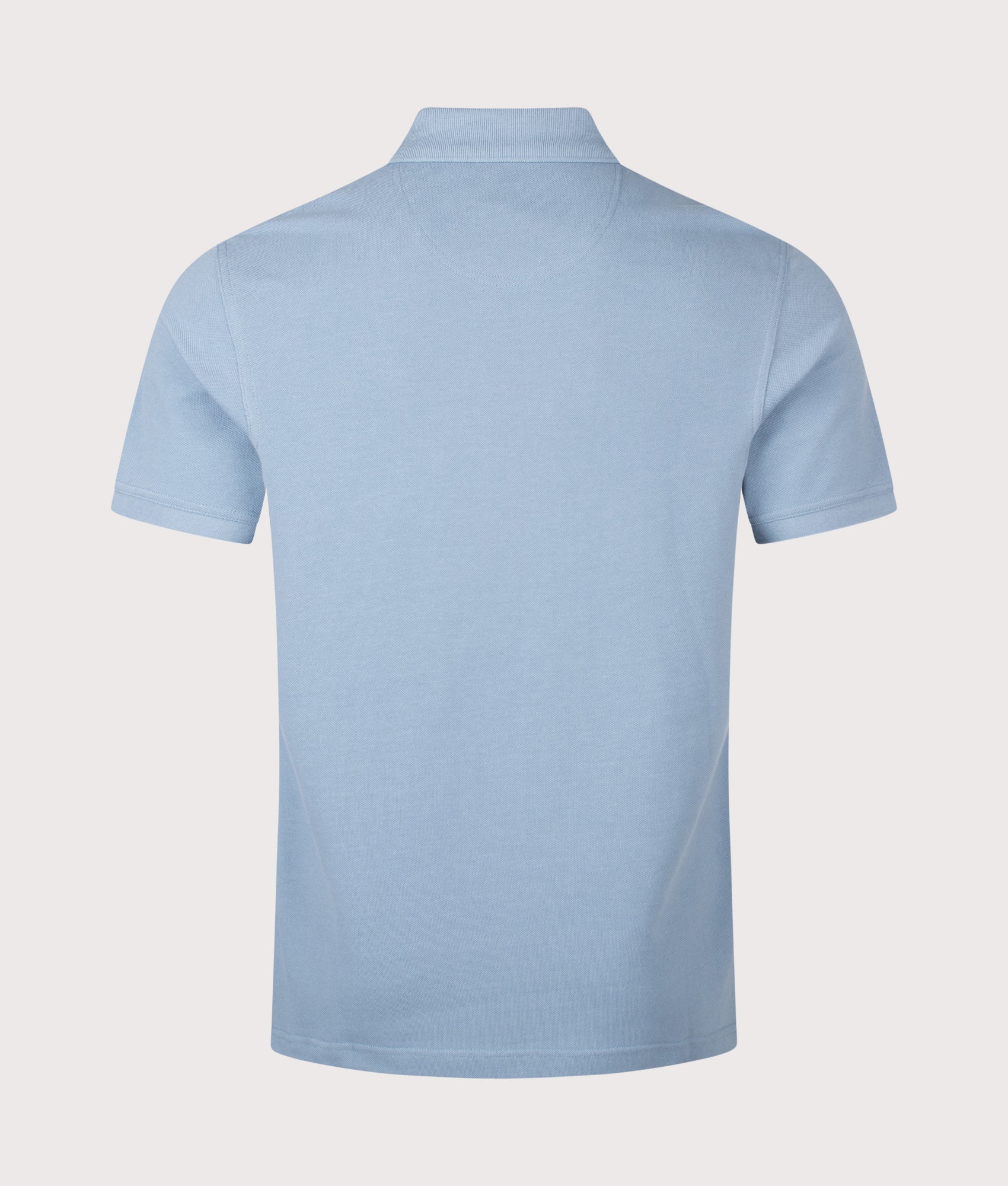 Barbour Tartan Pique Polo Shirt in Tarn Blue at EQVVS Menswear. Back shot.