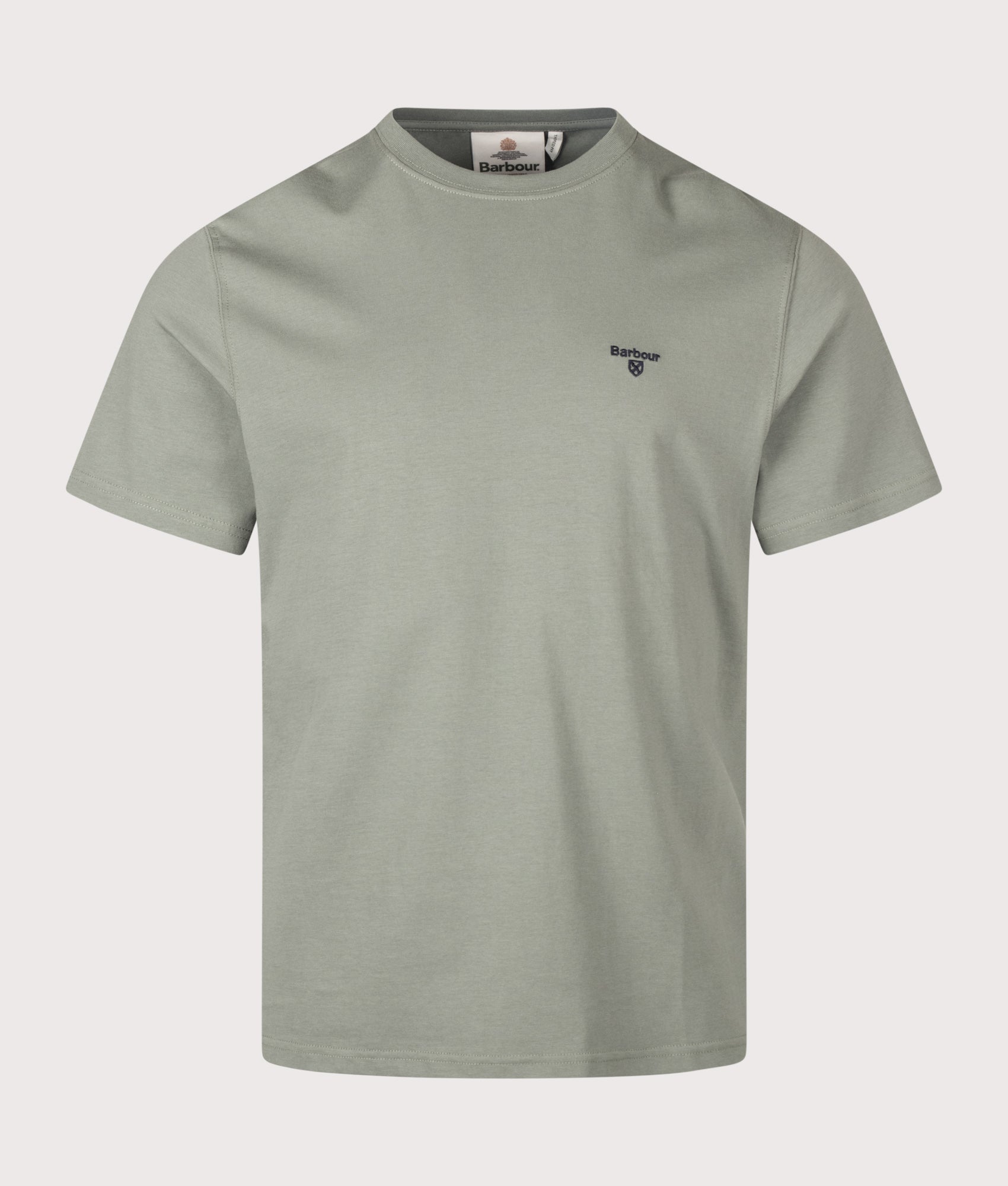Barbour Lifestyle Regular Fit Essential Sports T-Shirt in Agave Green at EQVVS Menswear. Front shot.