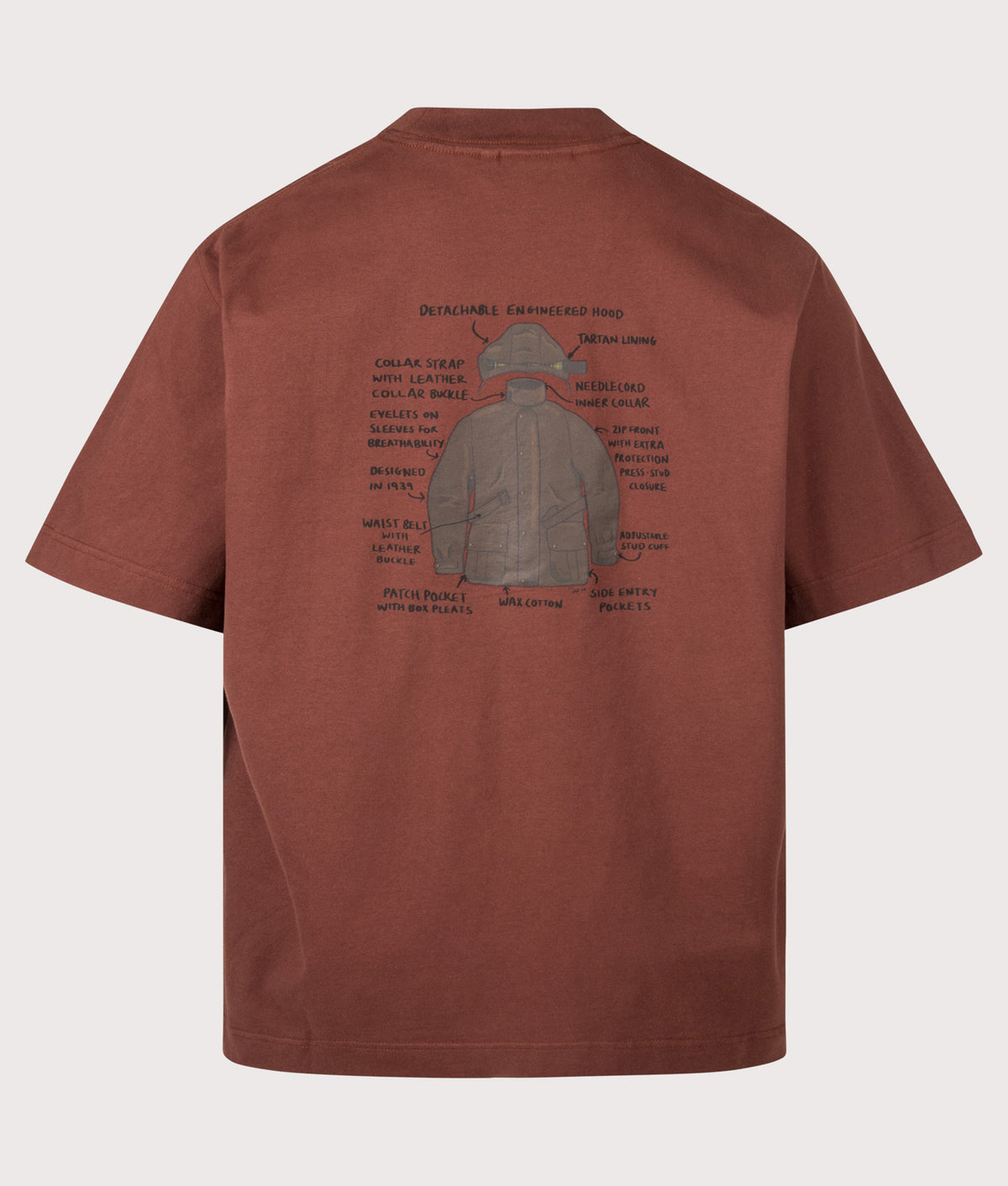 Barbour Heritage+ Oversized Fit Ursula Graphic T-Shirt  in Chestnut at EQVVS Menswear. Back shot.