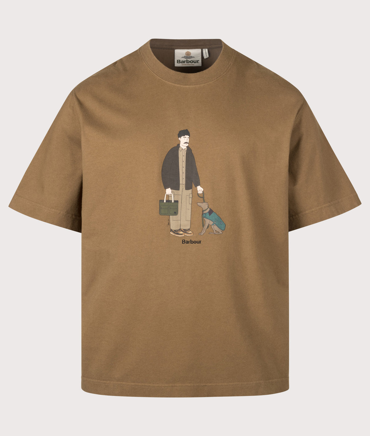 Barbour Heritage+ Oversized Fit Fordyce Graphic T-Shirt in Sepia at EQVVS Menswear. Front shot.