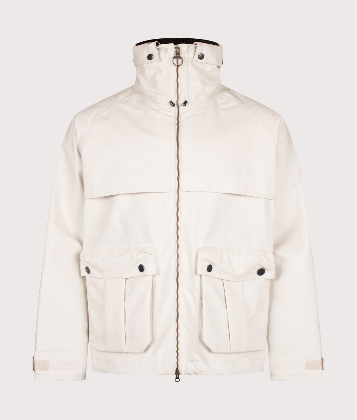 Barbour Heritage+ Ursula Wading Waterproof Jacket in Fog at EQVVS Menswear. Front shot.