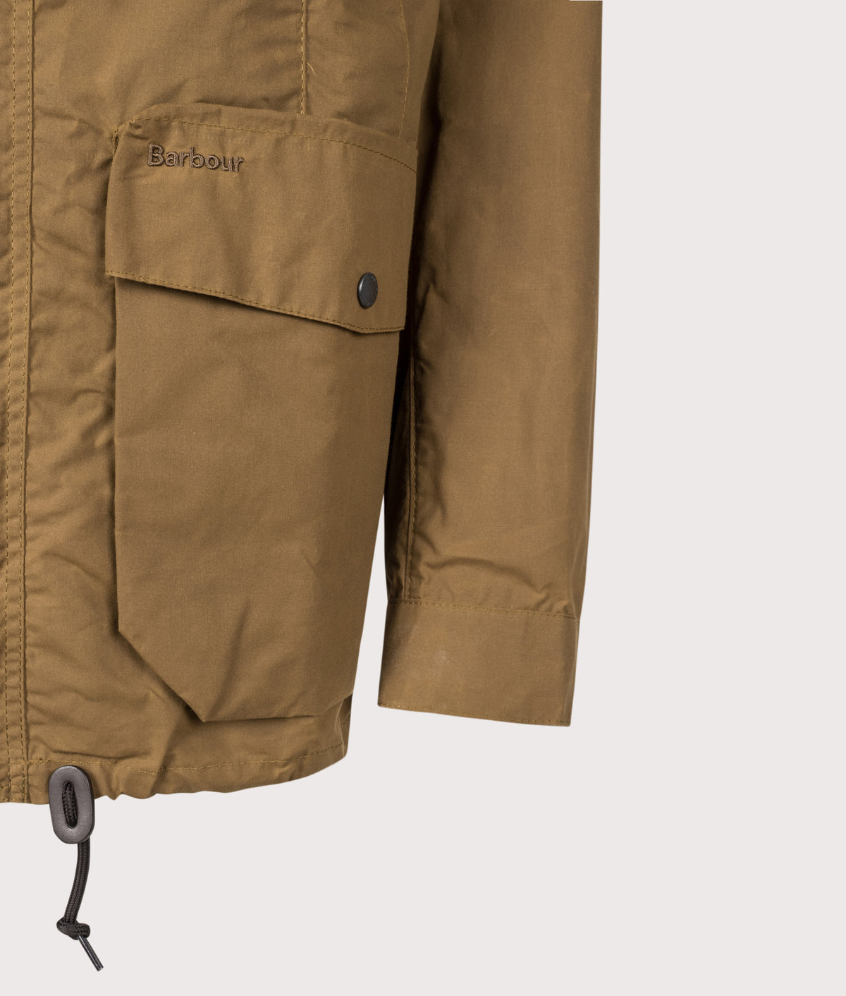 Barbour Heritage+ Westfort Casual Jacket in Breen at EQVVS Menswear. Detail shot.