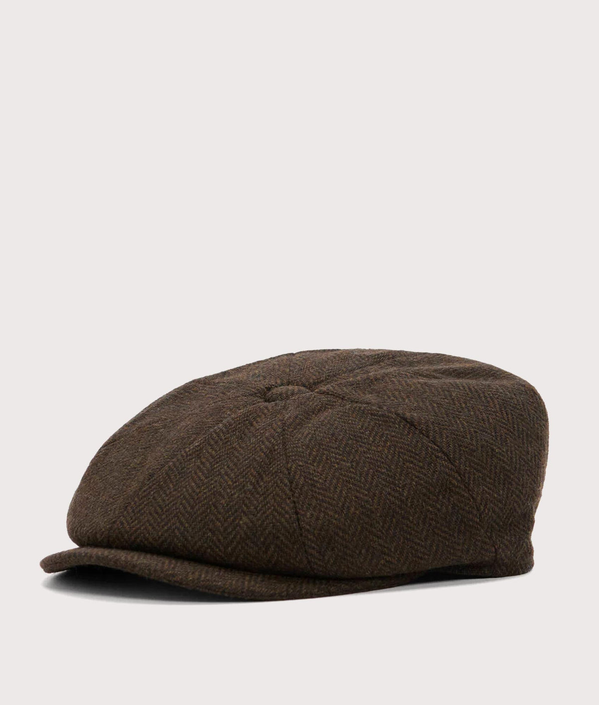 Barbour Lifestyle Fyne Tweed Baker Boy Cap in Dark Brown at EQVVS Menswear. Angled front shot.