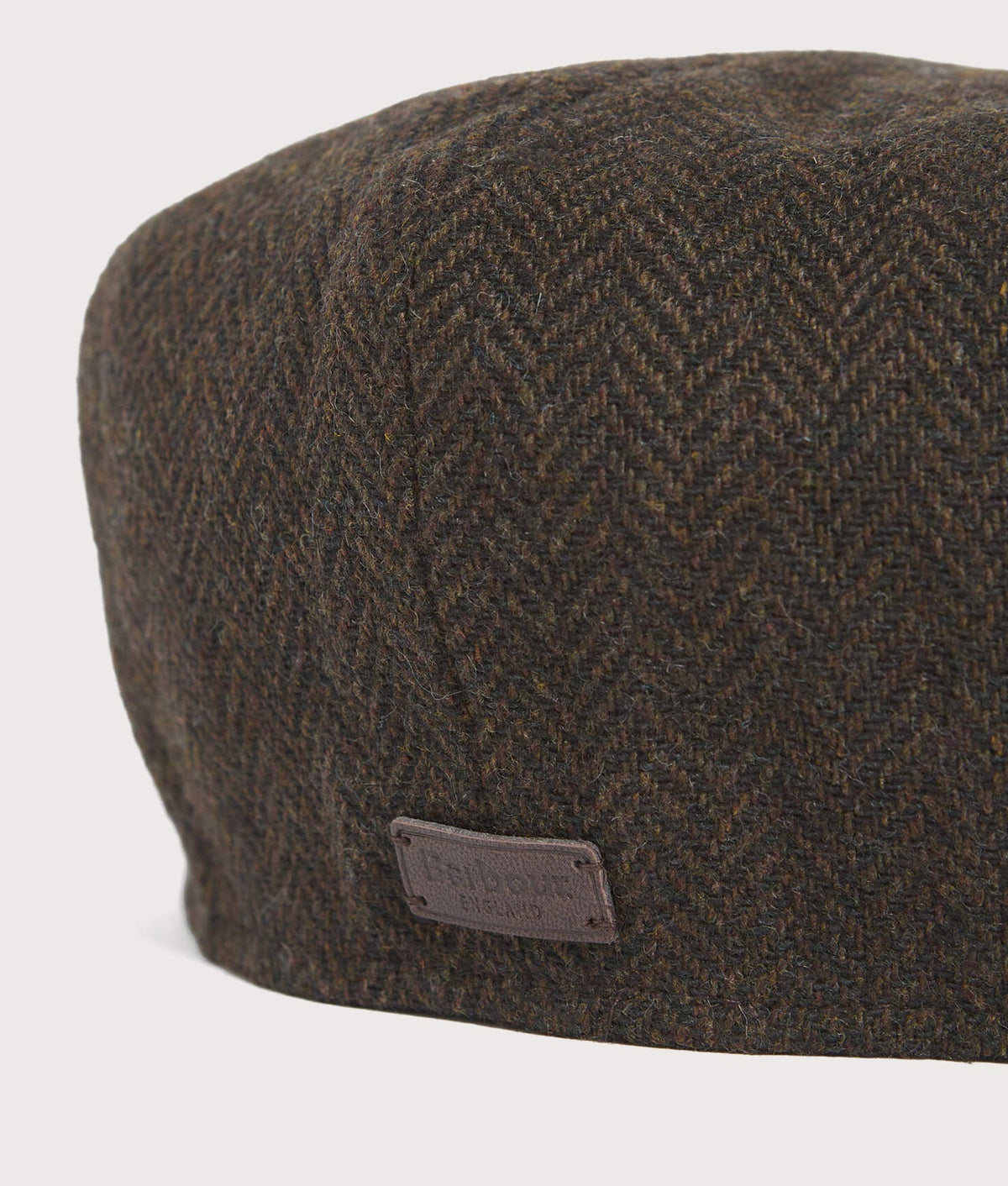 Barbour Lifestyle Fyne Tweed Baker Boy Cap in Dark Brown at EQVVS Menswear.  Detaik shot,