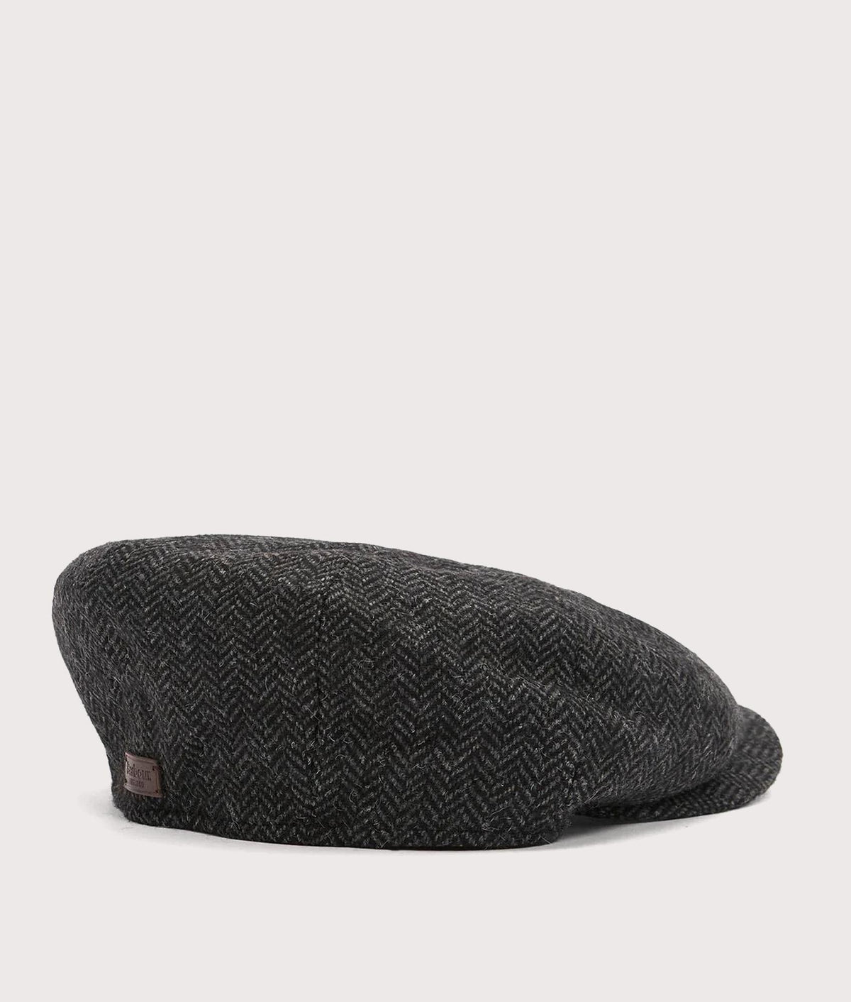 Barbour Lifestyle Fyne Tweed Baker Boy Cap in Charcoal Grey herringbone tweed at EQVVS Menswear. Back shot.